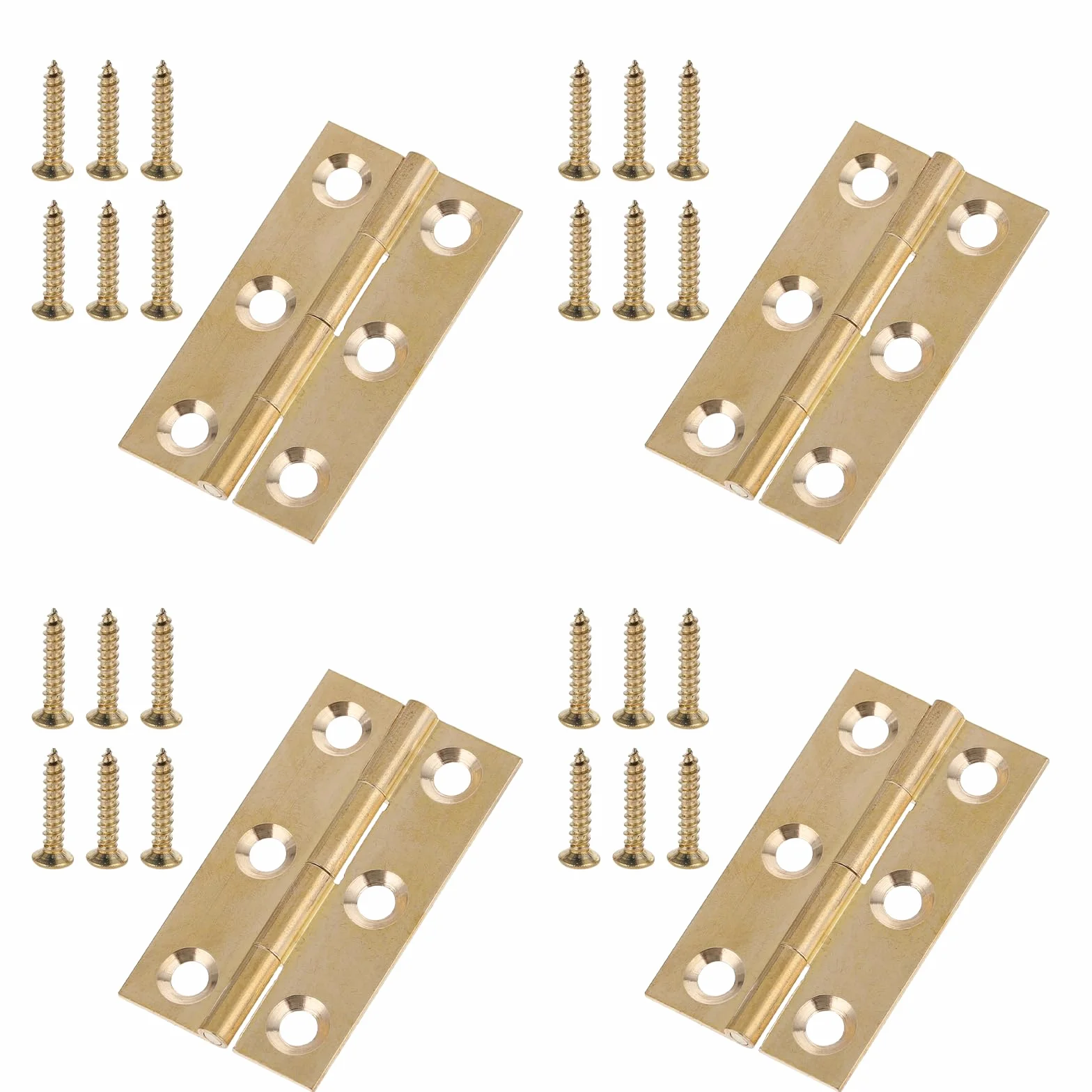 4 składane zawiasy mosiężne 50 × 30 mm, złote - zawiasy do drzwi z 24 śrubami, taśma fortepianowa, mała do mebli szafowych, drzwi szuflad - zawias składany