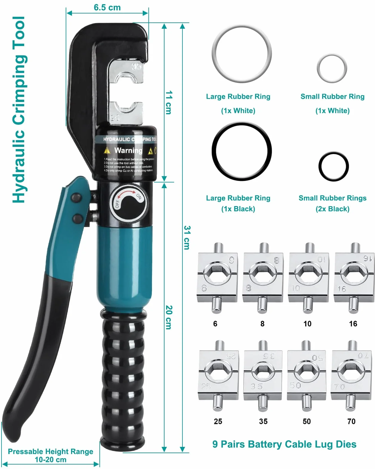 Brileine Hydrauliczne narzędzie do zaciskania przewodów 12-2/0AWG, kabel akumulatorowy, poręcz kablowa, końcówki kablowe, hydrauliczne zaciskarki zaciskowe, narzędzie do zaciskania przewodów z 9