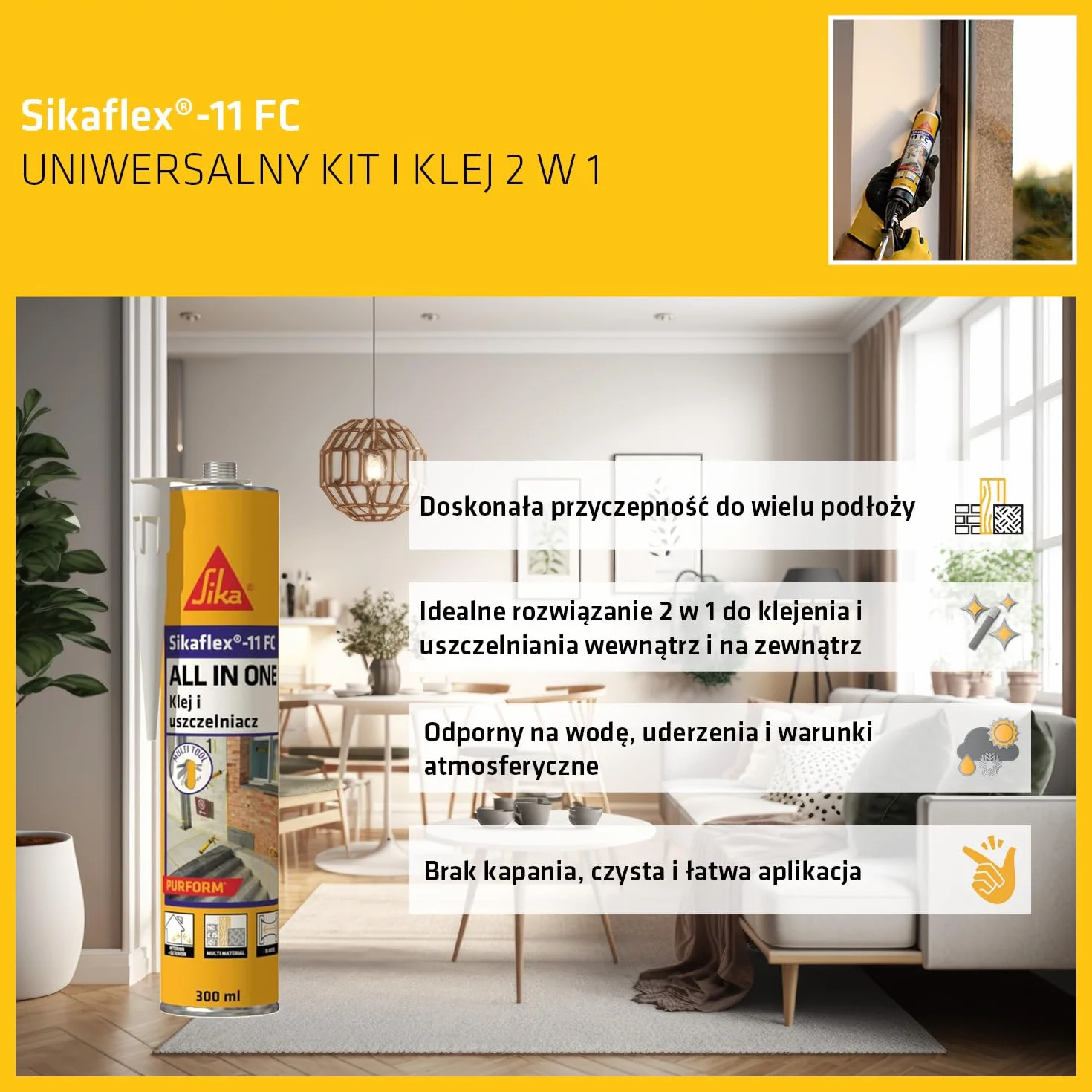 SIKA - Klej uszczelniacz - Sikaflex-11FC Purform - Grafitowy - 300ml | Uniwersalny klej i uszczelniacz - Do wnętrz i na zewnątrz - Przyczepność do wielu podłoży