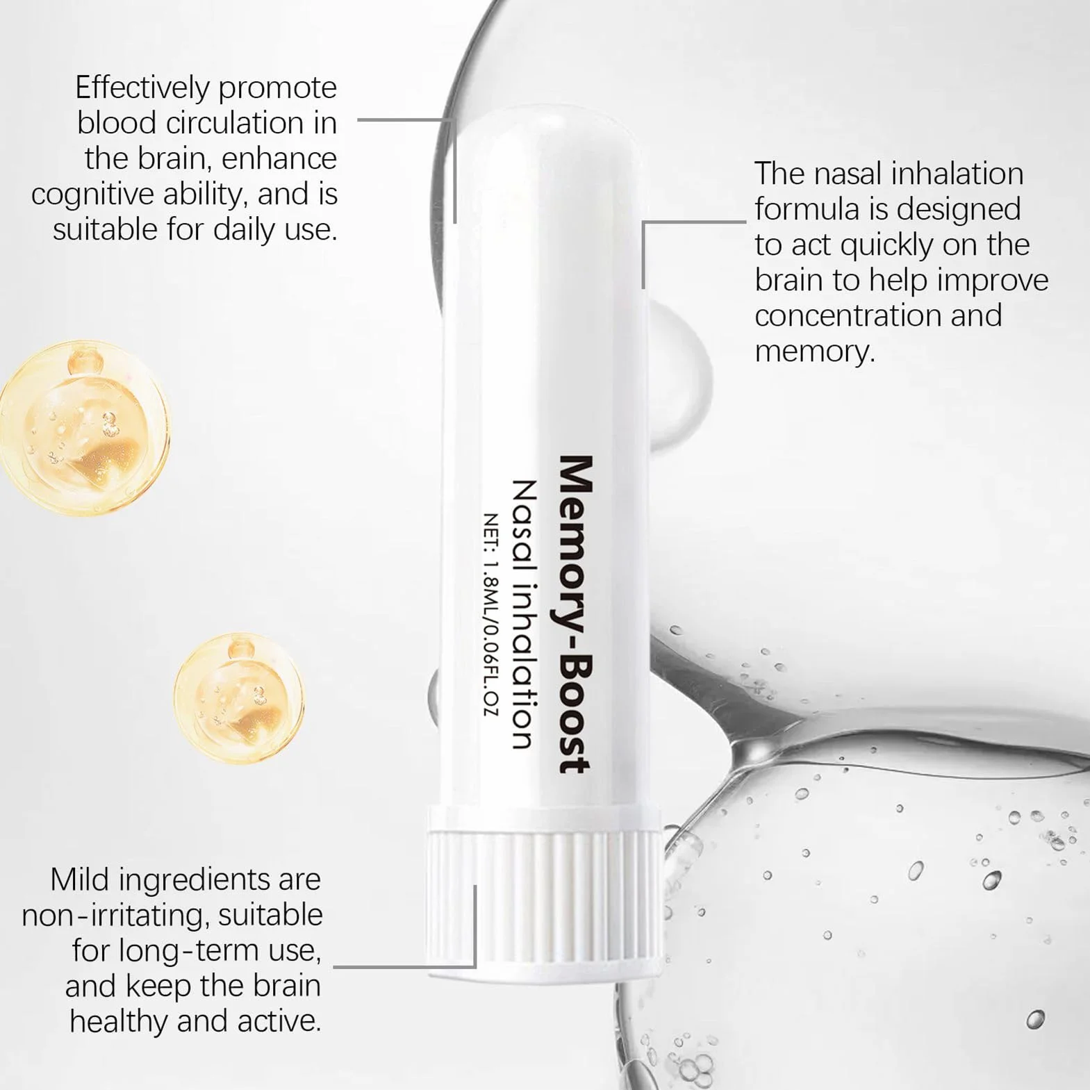 Memory Boost przenośny inhalator z przyssawką do nosa, dyfuzor do aromaterapii, świeże powietrze, miękkie składniki, kojący, 1,8 ml, do oddychania