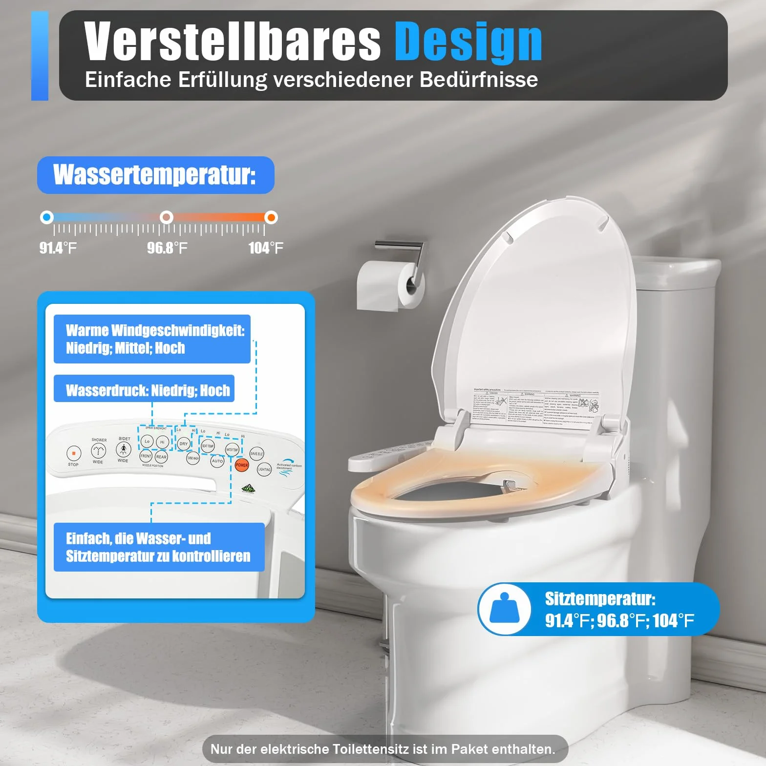 Elektryczny bidet, inteligentna deska sedesowa, podgrzewana toaleta, automatyczne czyszczenie, automatyczna dezodoryzacja dyszy, regulowana temperatura, higieniczne czyszczenie, oszczędność papieru