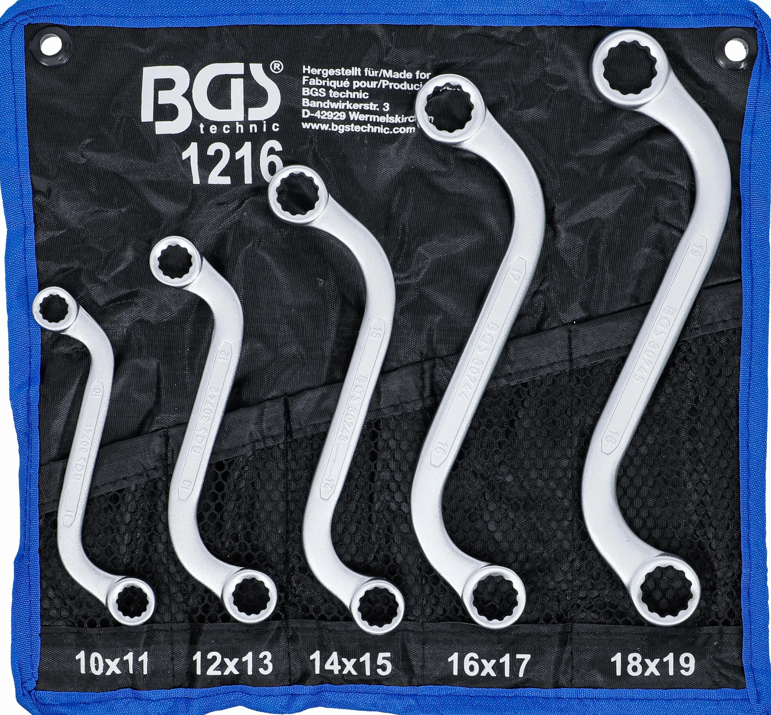 BGS 1216 | Zestaw kluczy oczkowych dwustronnych | typu S | 10 x 11 - 18 x 19 mm | 5 szt.