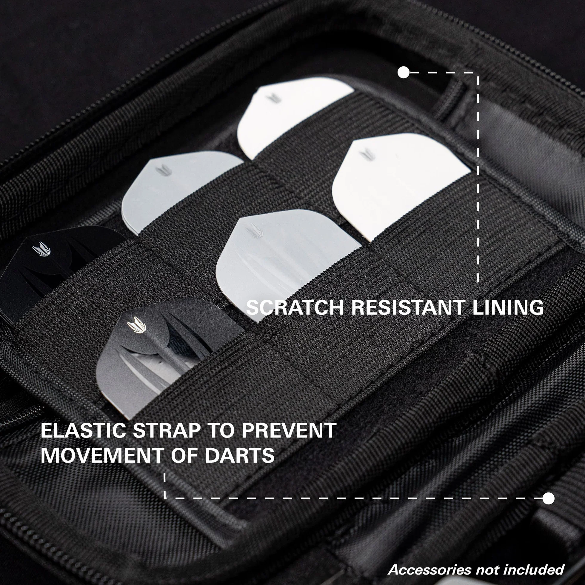 Target Darts Nathan Aspinall Ghost Series XL Takoma Wallet – “The Asp” profesjonalne etui na 6 zmontowanych rzutek, zamek błyskawiczny, trwałe czarno-białe akcesoria do przechowywania.