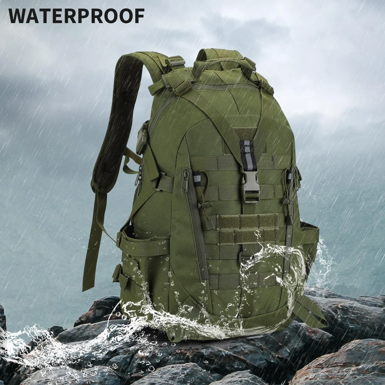 Huntvp Plecak outdoorowy 30 l, wodoszczelny, taktyczny, męski, oddychający, trekkingowy, plecak podróżny, dla mężczyzn i kobiet, do uprawiania sportu, aktywności na świeżym powietrzu, wędrówek, jazdy
