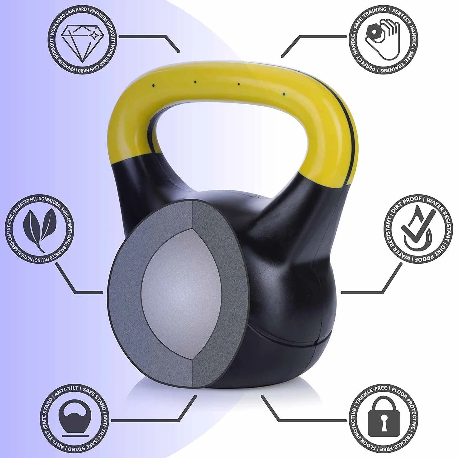Body & Mind® Kettlebell Ball hantla plastikowa 2-20 kg - Hantla treningowa do treningu siłowego - Profesjonalna hantla fitness swing