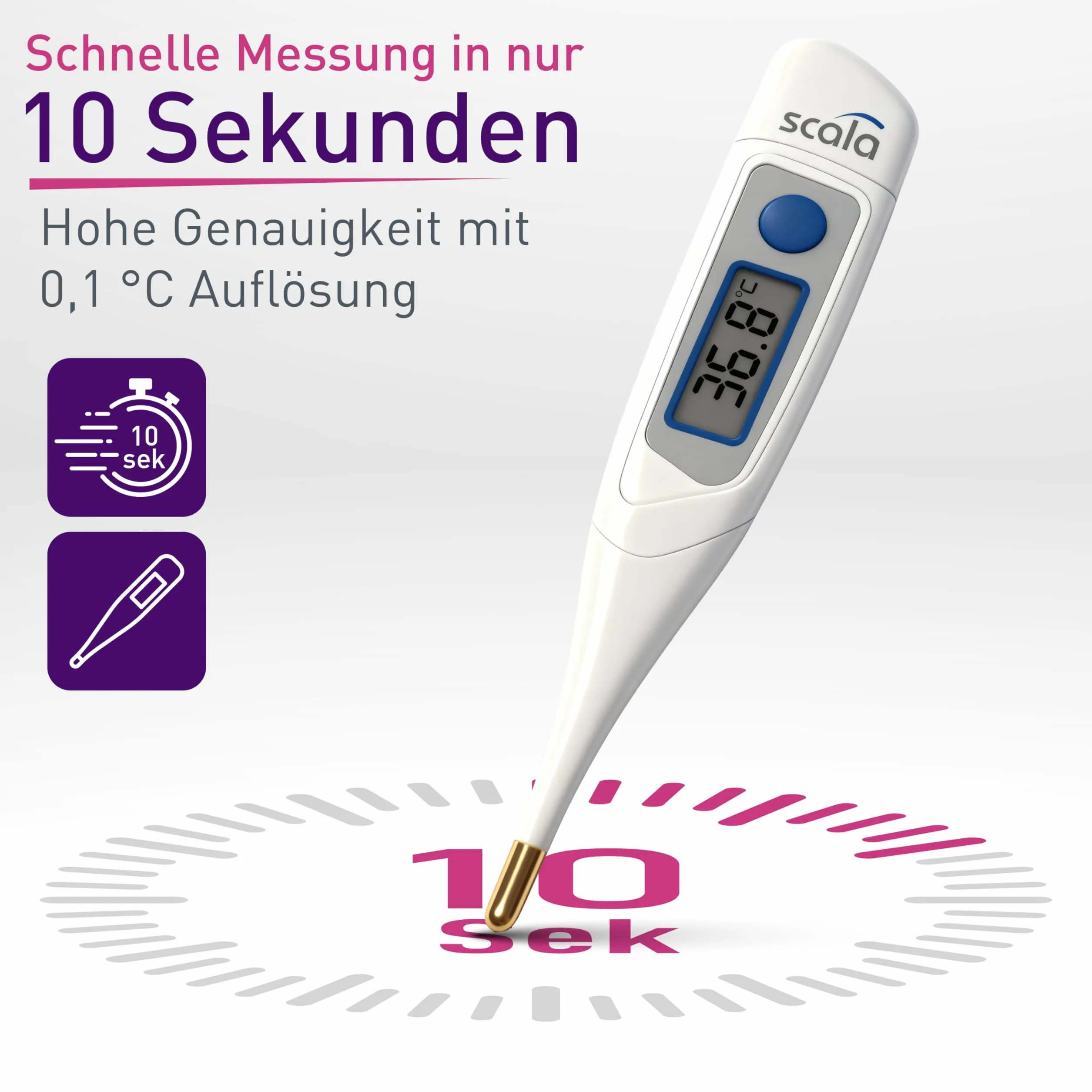 Cyfrowy termometr kliniczny SC 42 flex Speed 10 s Złota końcówka biały