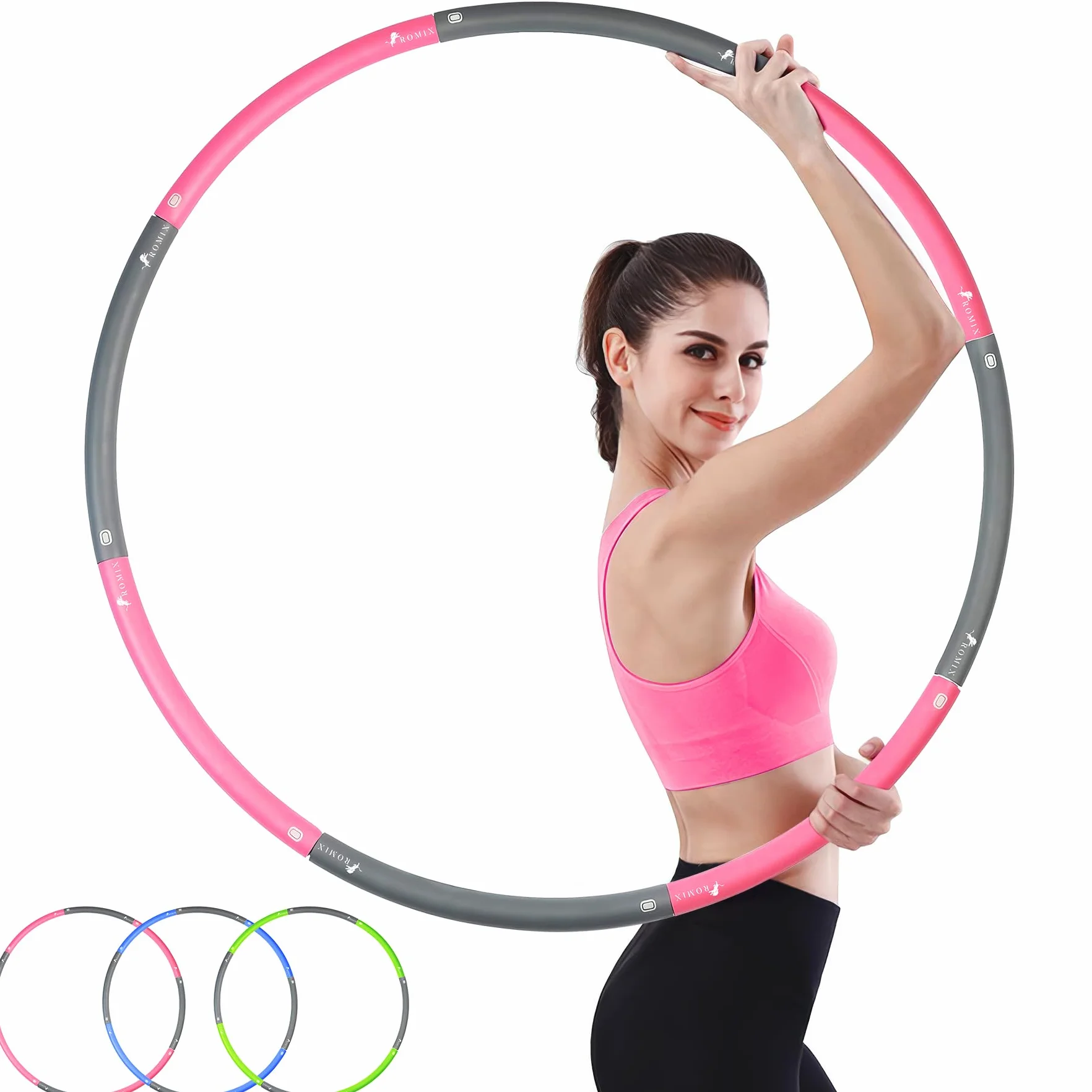 ROMIX Ważony Hula Hoop, Profesjonalne Zdejmowany 8 Segmentowy Hoola Hoop Odpowiednie dla Dorośli i Dzieci, Ważona Regulowane Piankowa Wyściełana Obrecz Fitness do Redukcji Wagi
