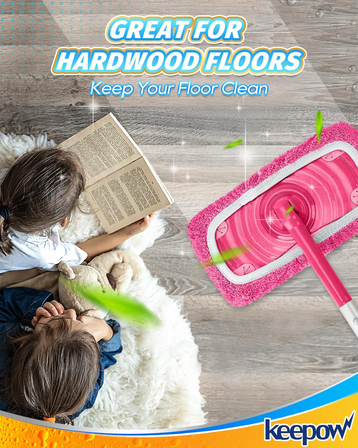 KEEPOW Wielokrotnego użytku na ściereczki do mopu Swiffer - czyste bawełniane ściereczki na mop Swiffer, idealne do Swiffer Wet, do czyszczenia podłóg z drewna twardego, 25,4x11,5cm, 6 sztuk