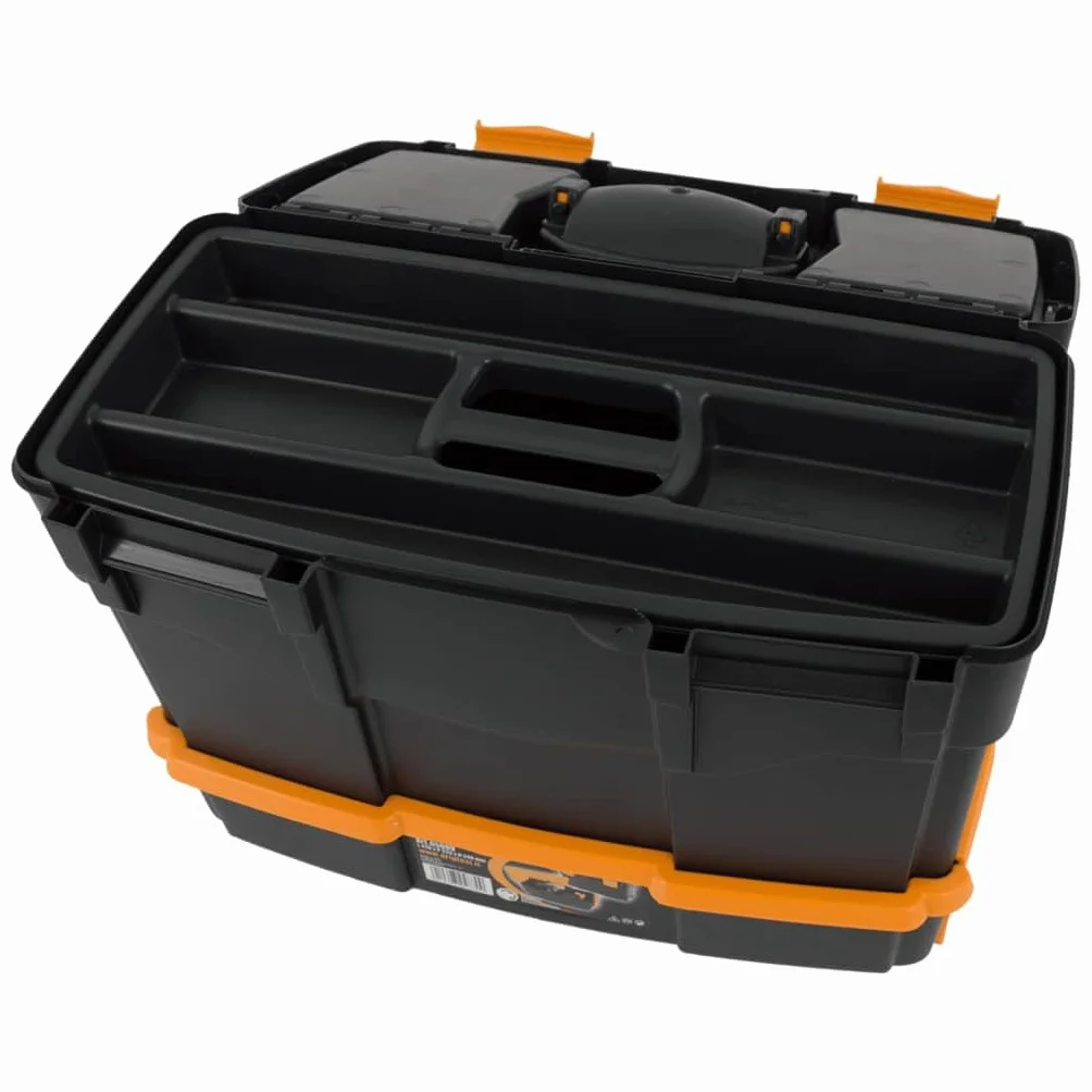 Walizka narzędziowa 420 x 220 x 340 mm PP wytrzymała z przezroczystą pokrywą, zamykana, organizer z przegródkami na małe części, idealny do warsztatu, garażu, na plac budowy, dla