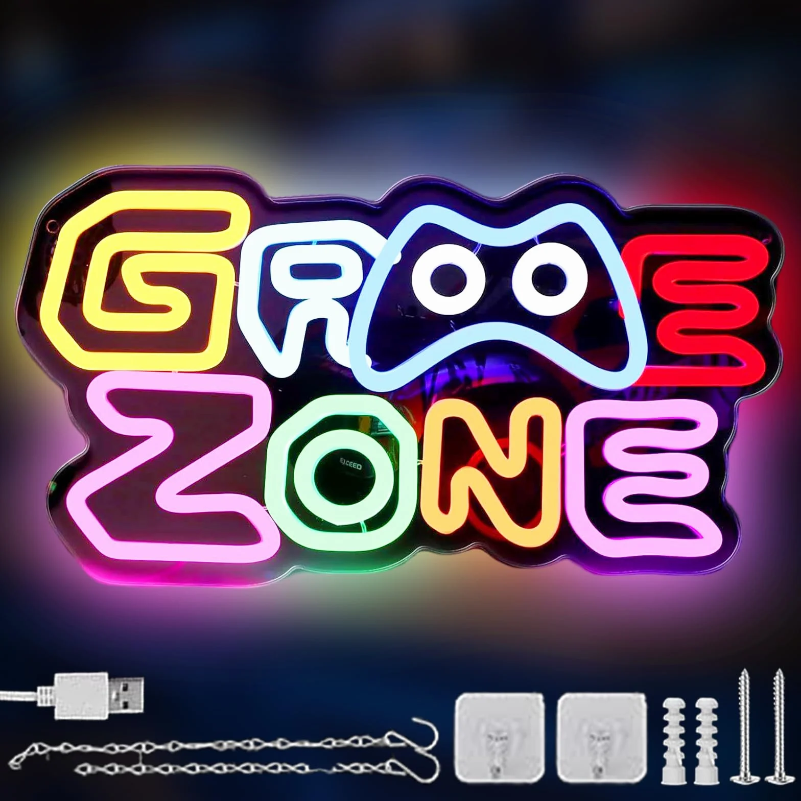 BAIFULAI Gaming Zone neonowy szyld, kolorowe neonowe światło LED do gier, USB, neonowe światło do dekoracji ściany, neonowy znak do strefy gry, dla mężczyzn, prezent dla graczy, chłopców, mężczyzn
