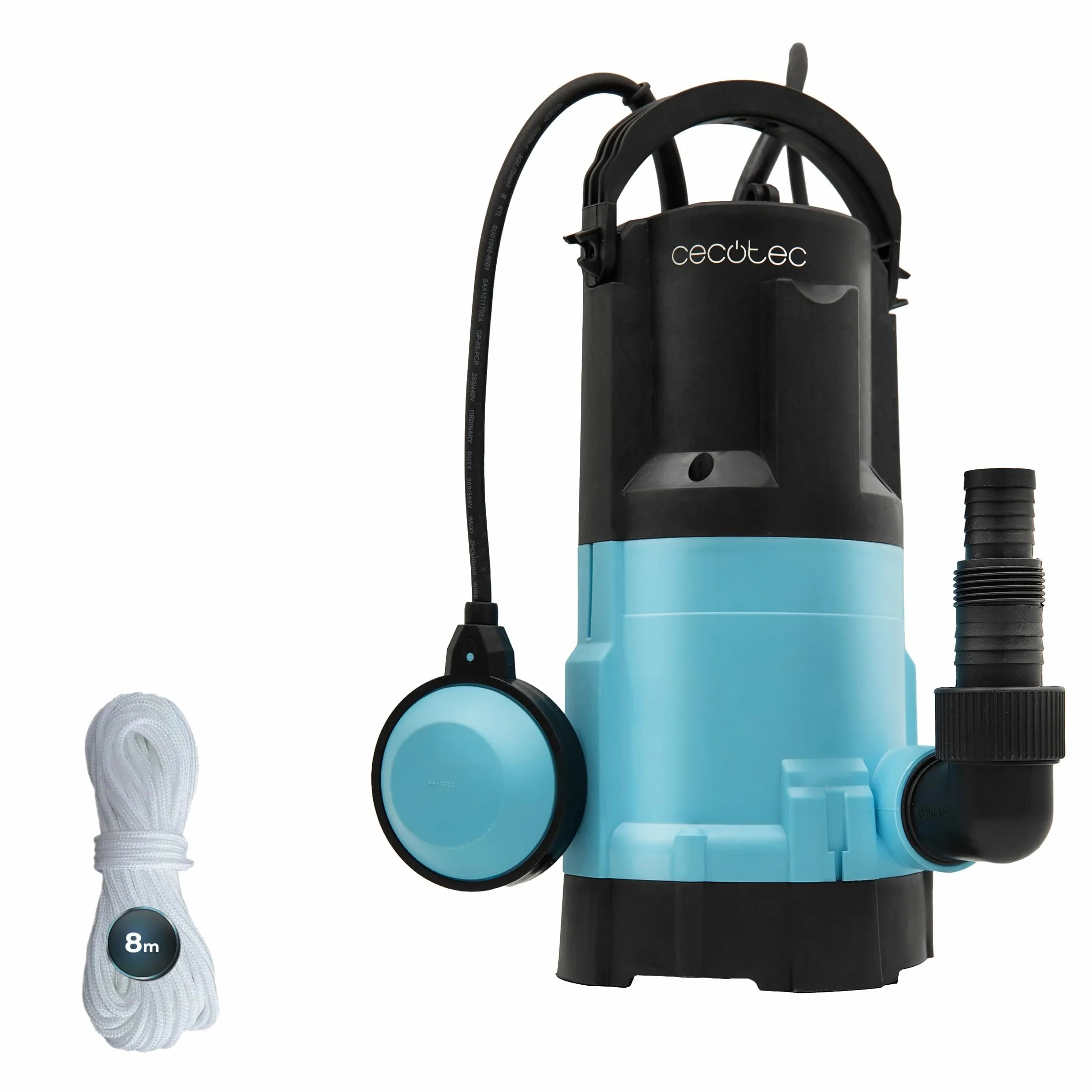 Cecotec Neptunus 750 Zatapialna pompa ciemna i kryształowa 750 W, 2w1 woda czysta i brudna, 14000 l/h, funkcja niskiego zasysania, wysokość 7,5 m, głębokość 7 m, przełącznik pływakowy, IPX8, kabel 10
