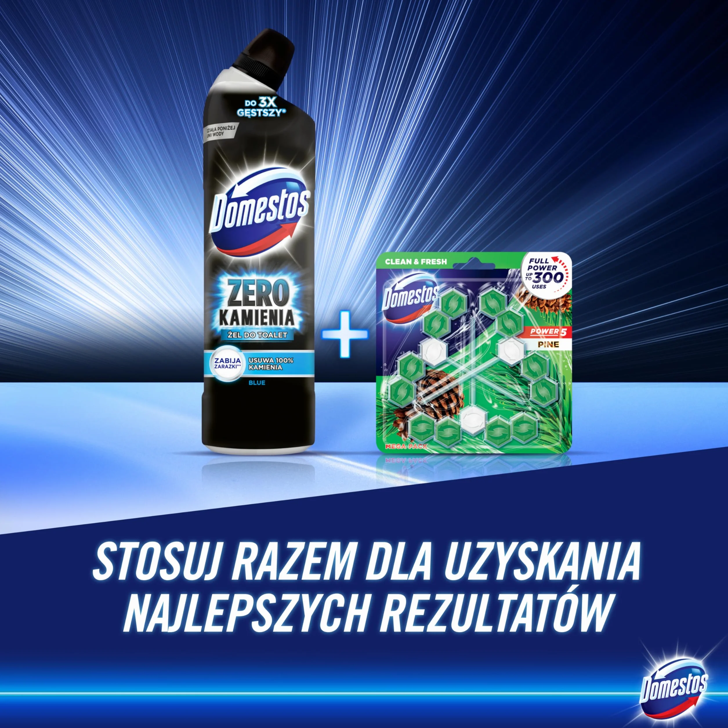 Domestos Zero Kamienia Blue Płyn do czyszczenia toalet do łazienki, odkamieniacz działający poniżej i powyżej linii wody - 750 ml