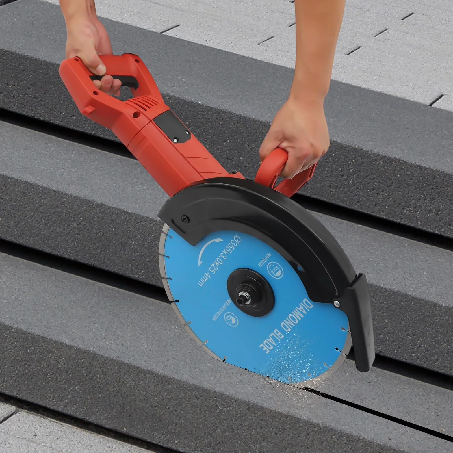 Elektryczna piła do betonu 3000 W, 3800 obr./min, maks. głębokość cięcia 13,5 cm, średnica 35 cm, tarcza diamentowa i pompa ssąca, przecinarka do betonu z systemem dwuuchwytowym, piła tarczowa do