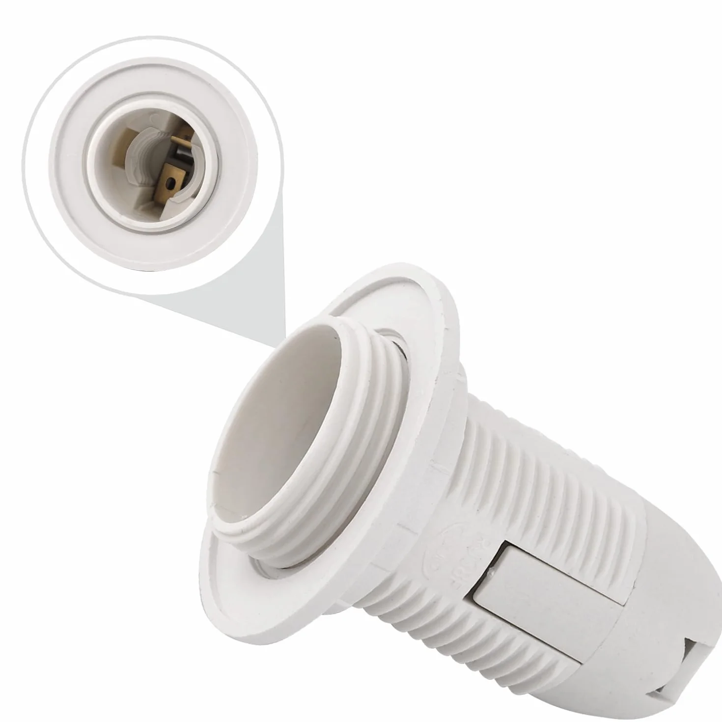 Plastikowy uchwyt lampy z zaciskiem sprężynowym E14, biały