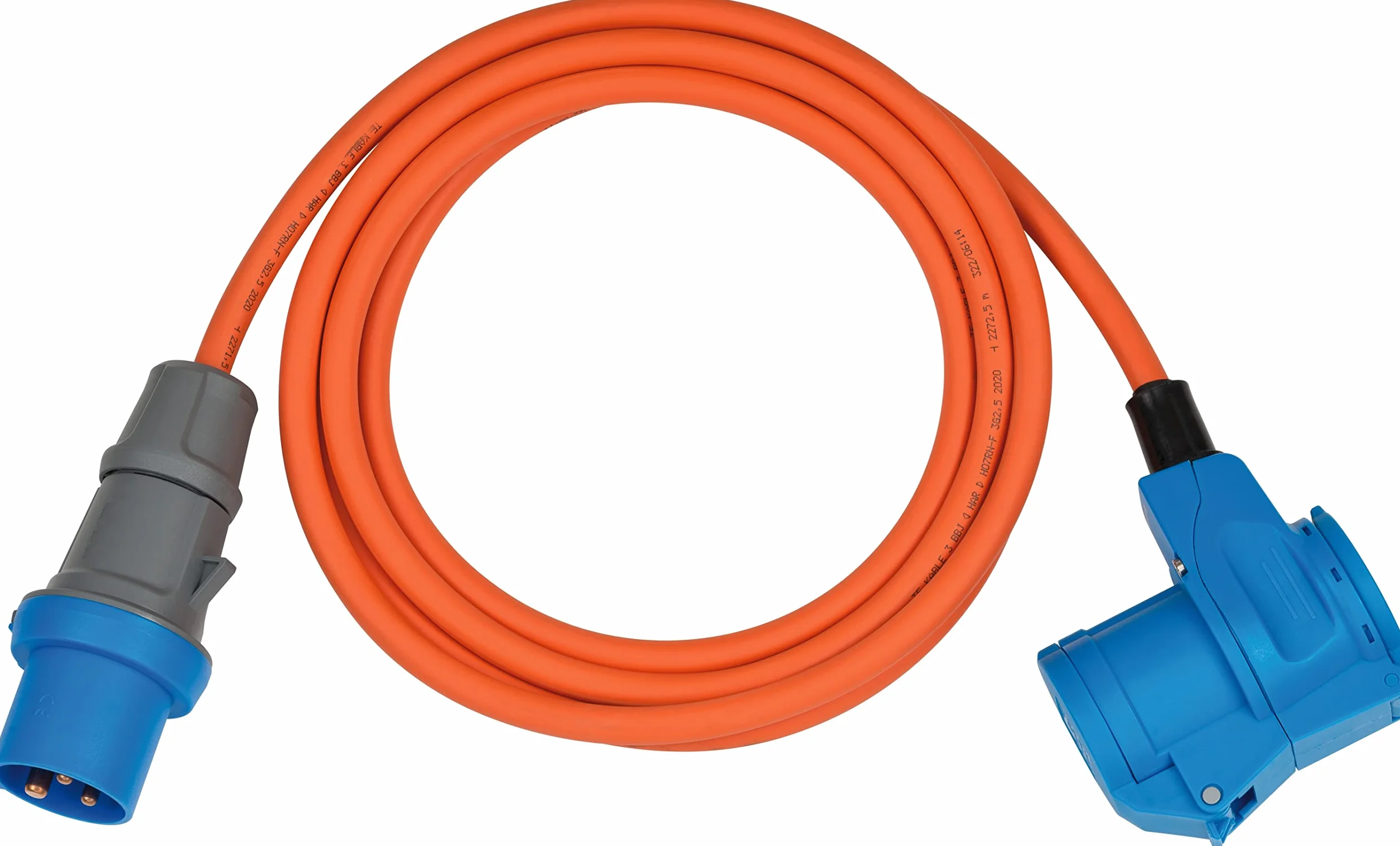 Brennenstuhl Przedłużacz kempingowy CEE z wtyczką CEE i złączem kątowym ze stykiem ochronnym (kabel 3 m, pomarańczowy, 230 V/16 A, do użytku na zewnątrz, wyprodukowano w Niemczech)