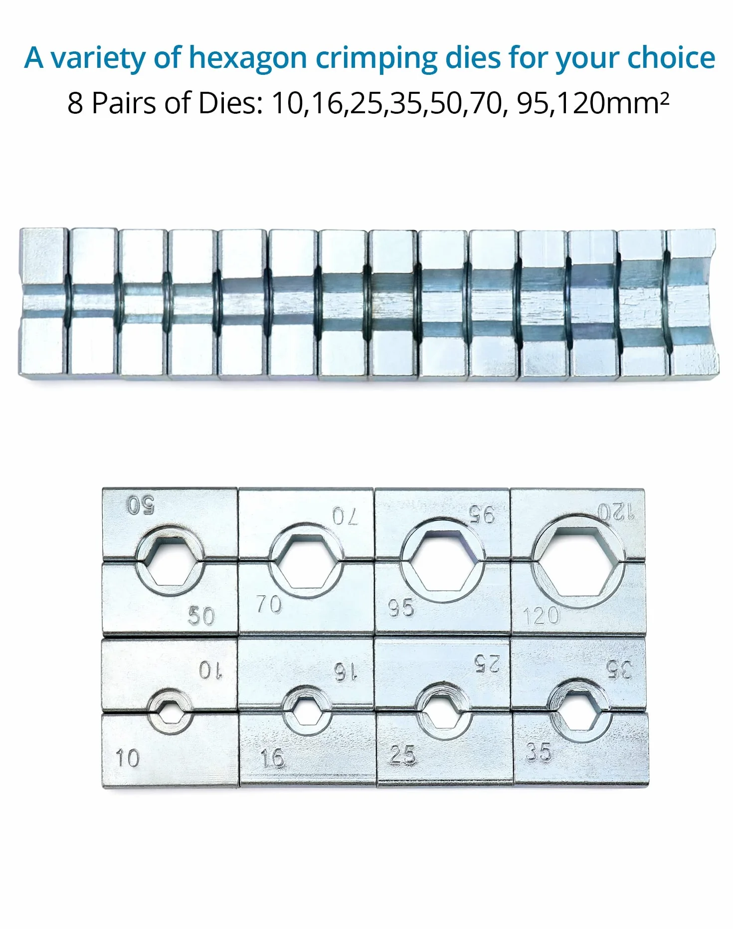 QWORK® Szczypce do zaciskania hydrauliczne, szczypce do zaciskania końcówek kablowych, 12 ton, z matrycami 8 10-120 mm²