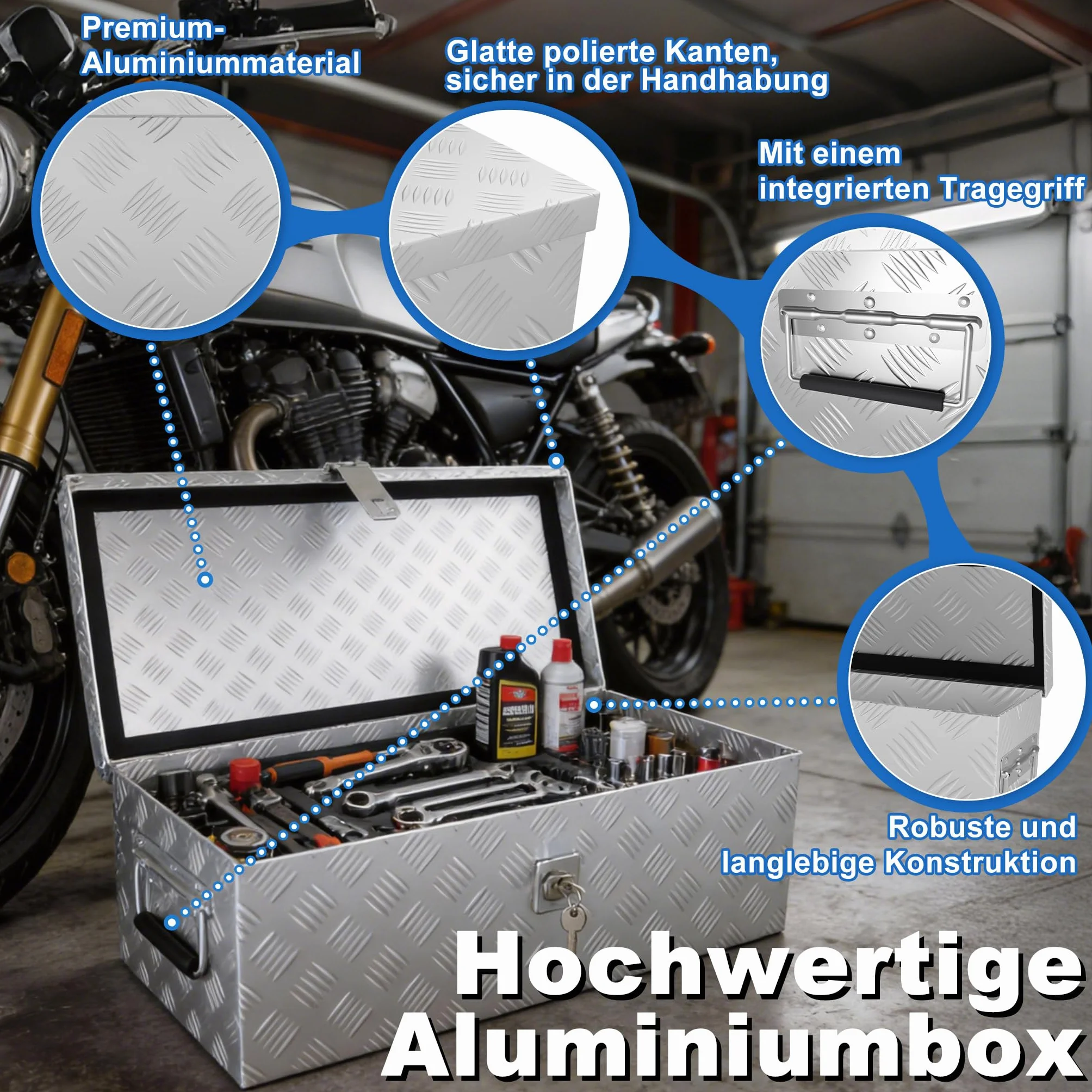 AufuN Truckbox 32 l, skrzynka narzędziowa, pudełko do przechowywania, aluminiowa walizka transportowa, skrzynka na dyszle do samochodów osobowych, przyczep ciężarowych, pojazdów użytkowych, skrzynka