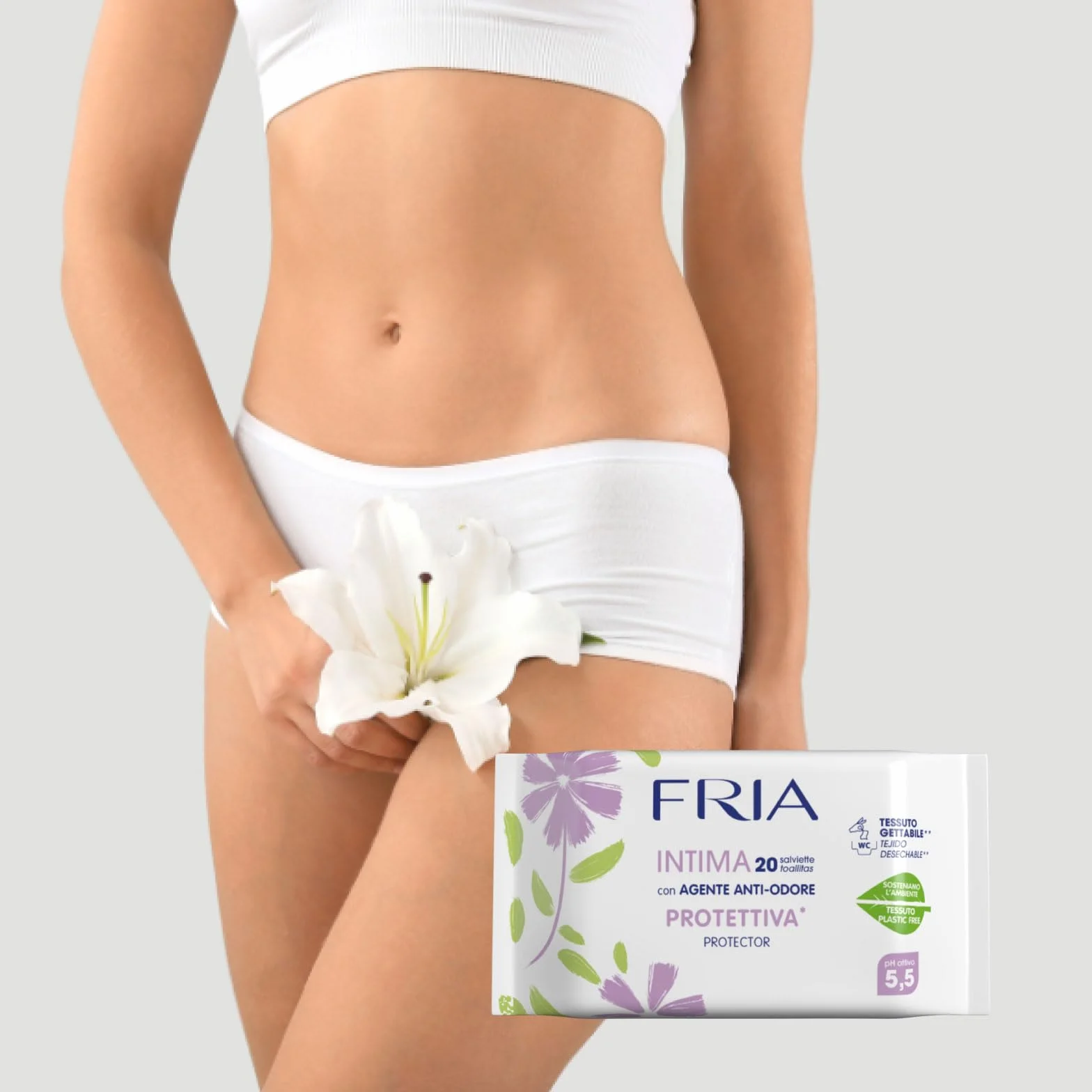 Fria Chusteczki ochronne do higieny intymnej z środkiem przeciwzapachowym, testowane ginekologicznie, tkanina do wyrzucania toalety, przetestowana dermatologicznie, ekonomiczne opakowanie 120