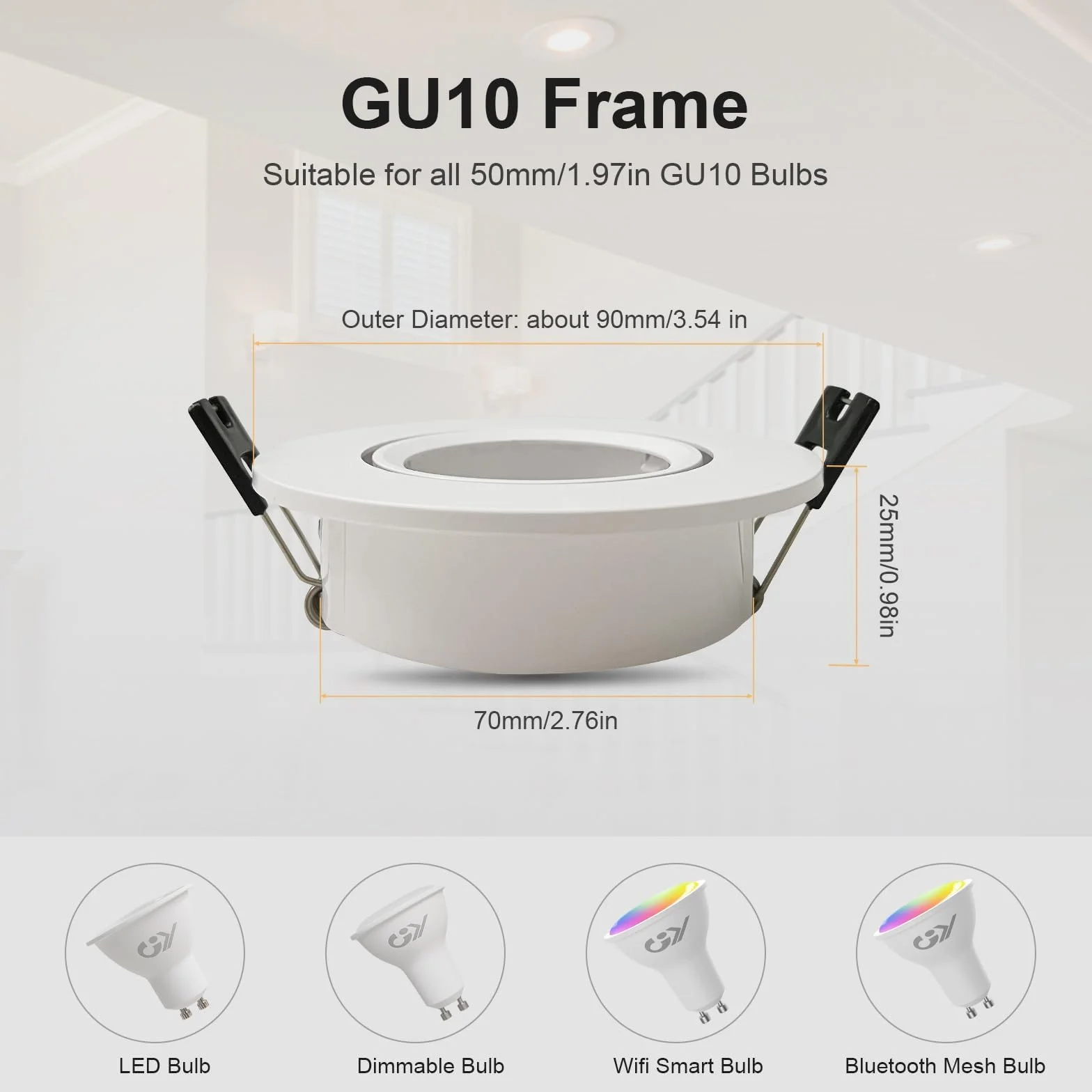 GY Ramka do reflektorów wpuszczanych GU10, biała ramka do downlightów z oprawką GU10, kąt nachylenia 30°, otwór Ø75 x 85 mm, otwór na LED do sufitu podwieszanego Opakowanie 12 sztuk