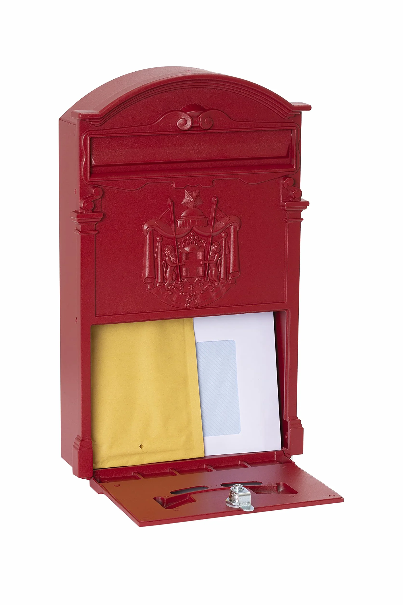 Arregui Residencia D-2151/V indywidualna skrzynka na listy z Aliminium w klasycznym stylu, rozmiar M (DIN A4), czerwona, 42 x 26 x 9 cm
