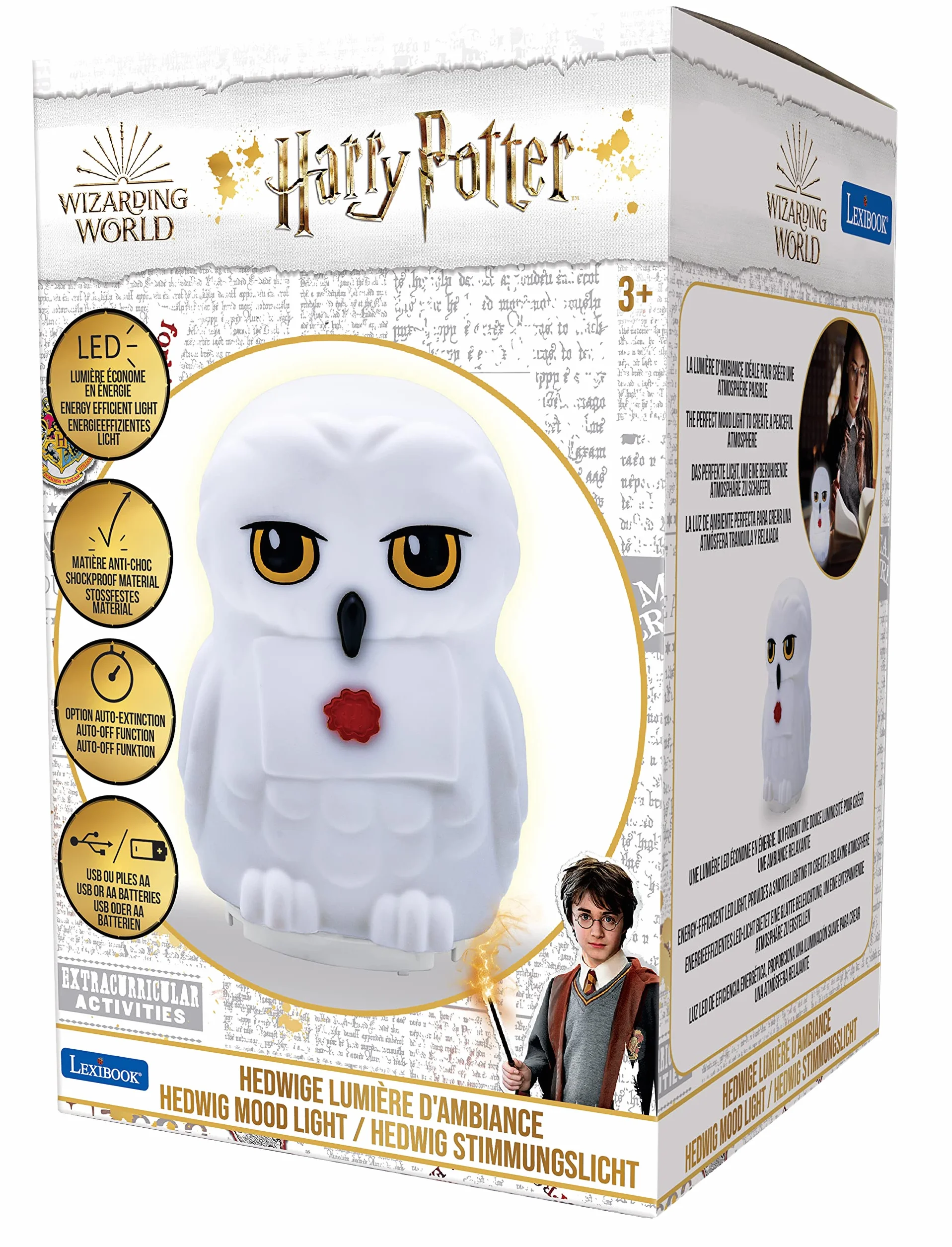 Lexibook NLJ105HP Hedwig Harry Potter Lampka Nocna, Lampka Nocna do Pokoju Dziecięcego z Timerem, Mocna, Wielokolorowa