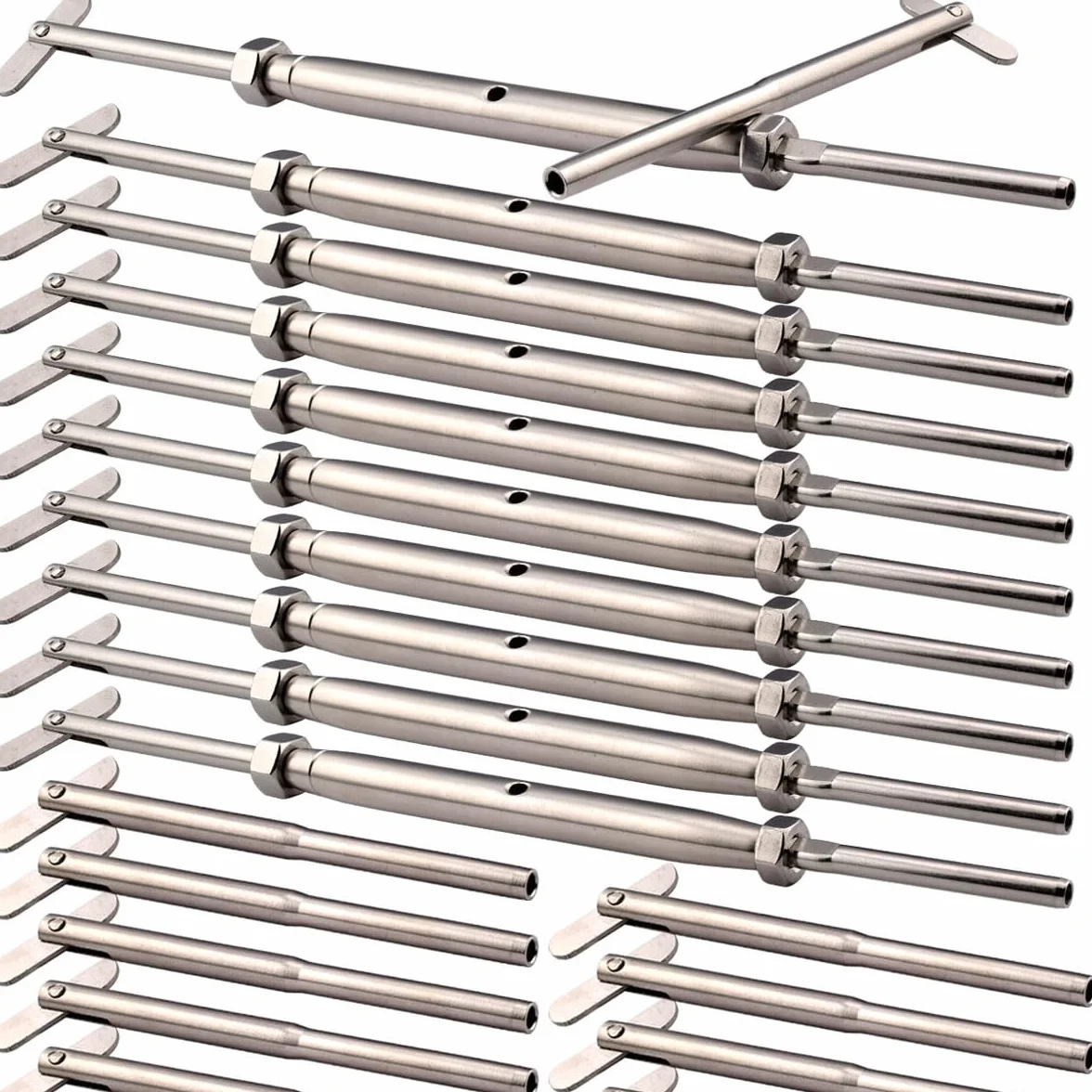 Zestaw osprzętu do poręczy kablowych 0,3 cm, metalowy system poręczy, regulowany kąt, napinacz napinający, 10 par