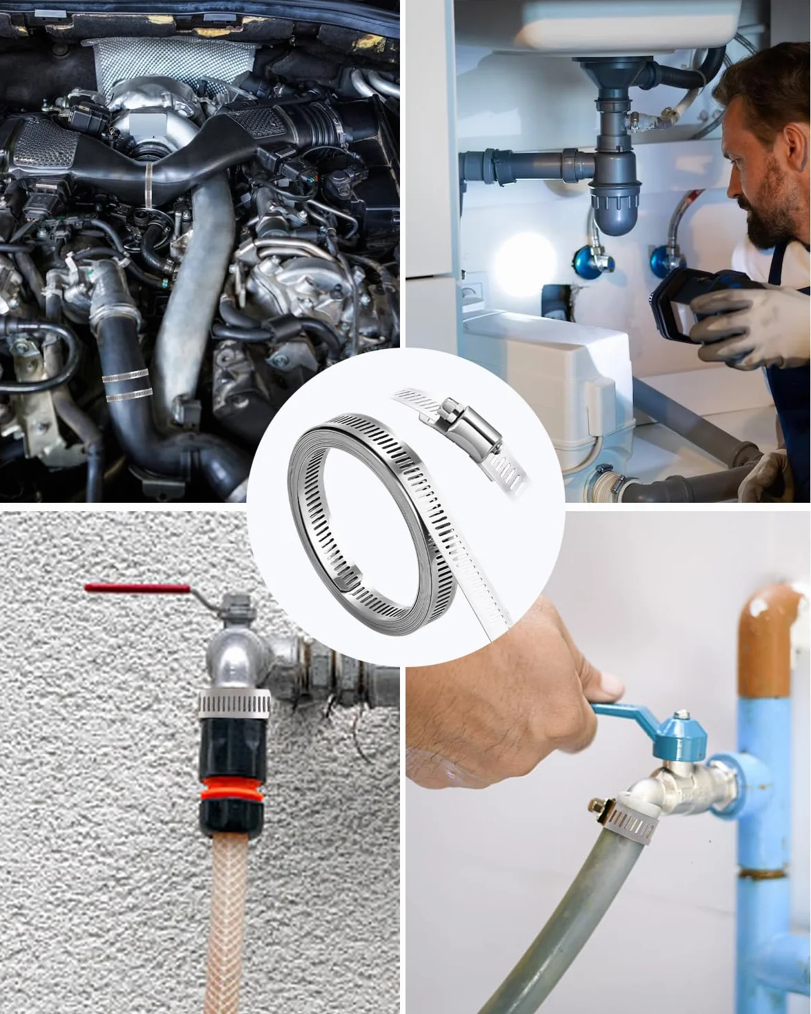 Xespis Zaciski do węży ze stali nierdzewnej, zestaw zacisków do węży DIY, 3,5 m perforowany metalowy pasek + 12-częściowy łącznik, do rur wodnych, zbiorników, rur gazowych, chłodnic, rur samochodowych