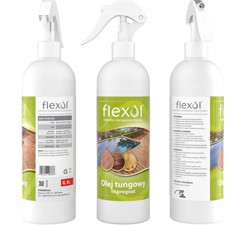 Olej tungowy NATURALNY impregnat do drewna 0,5 L czysty tung oil FLEXOL