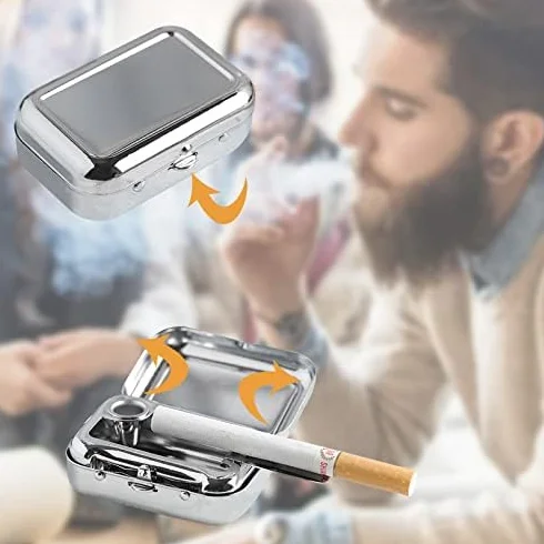 Metalowa popielniczka kieszonkowa z pokrywką, przenośna mini popielniczka podróżna