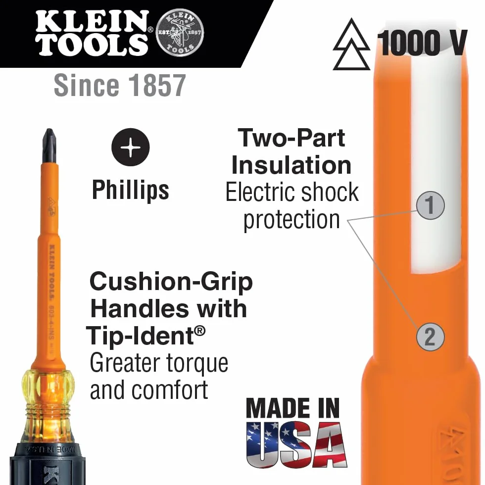 KLEIN TOOLS 2-częściowy zestaw 10 cm izolowanych śrubokrętów Klein Tools 33532-INS