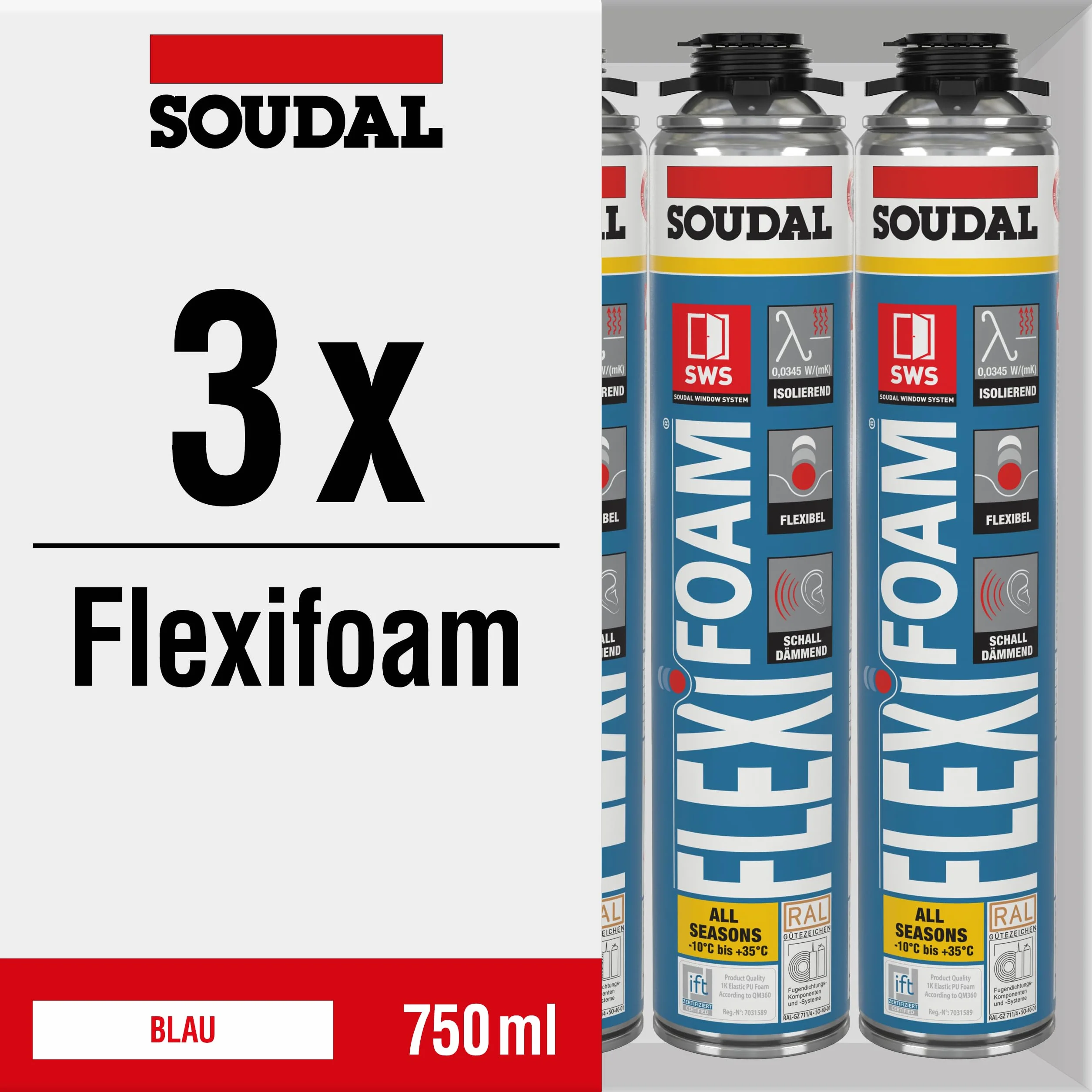 Soudal Flexifoam pianka do pistoletu / pianka elastyczna / 3 x 750 ml