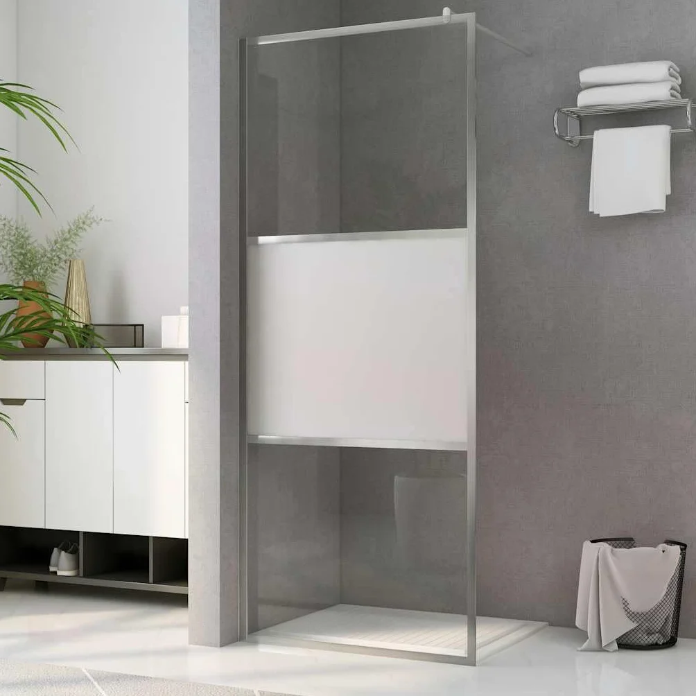 Ścianka prysznicowa do kabiny prysznicowej, półmatowe szkło hartowane ESG 80 x 195 cm, regulowany profil aluminiowy, elastyczny drążek podporowy, ochrona przed pryskaniem z 3 szklanymi