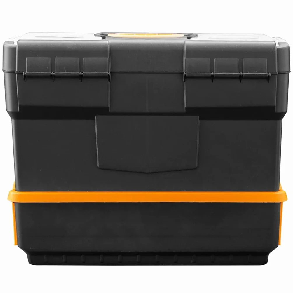 Walizka narzędziowa 420 x 220 x 340 mm PP wytrzymała z przezroczystą pokrywą, zamykana, organizer z przegródkami na małe części, idealny do warsztatu, garażu, na plac budowy, dla