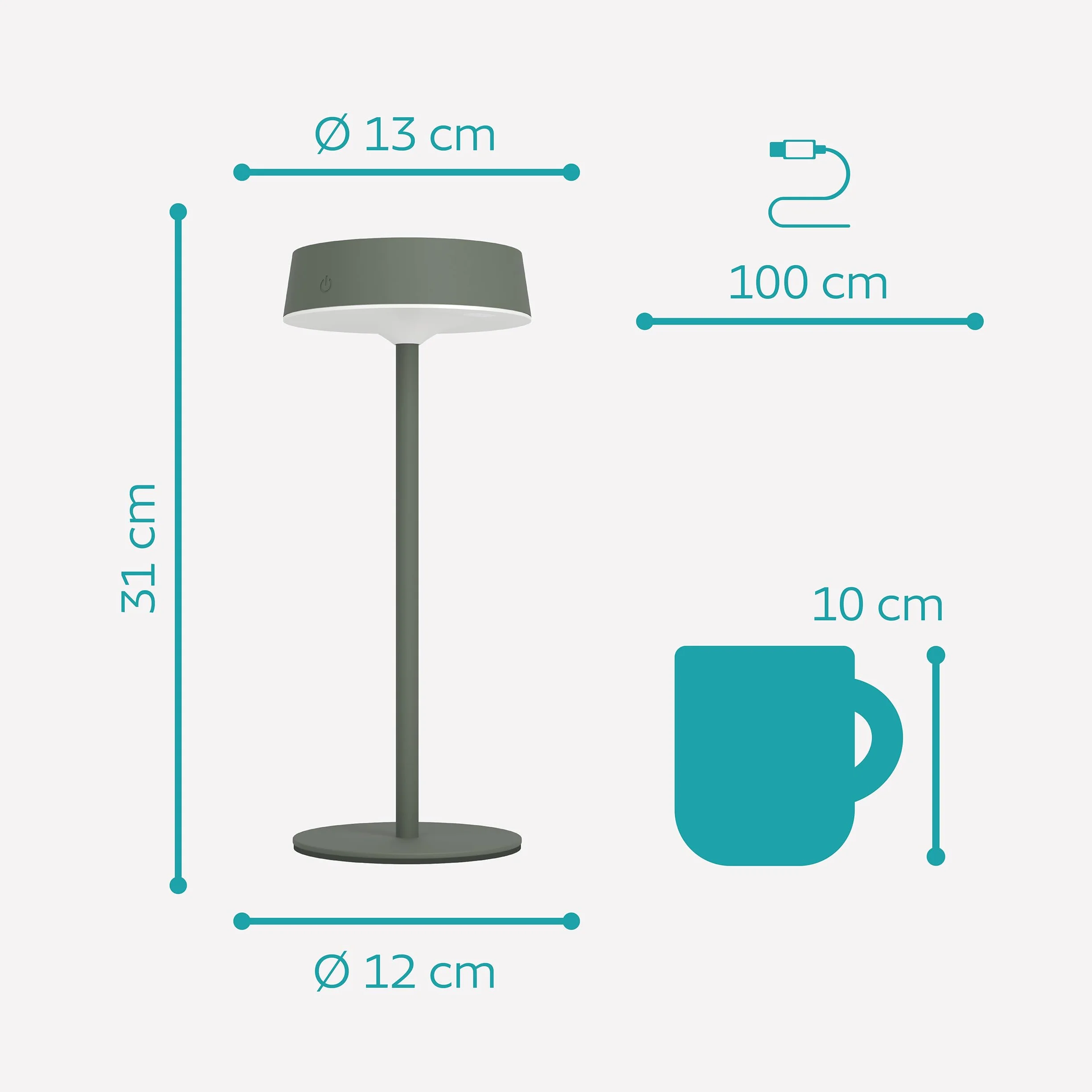 EGLO Simeri Solarna lampa stołowa LED na zewnątrz, bezprzewodowa lampa stołowa na baterie, dotykowa, ściemniana, z metalu w kolorze zielonym, ciepła biel, neutralna biel, zimna biel, IP54