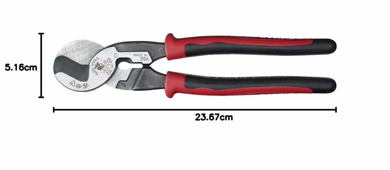 Klein Tools J63225N Journeyman Przecinak do kabli o wysokiej dźwigni i ściągacz do aluminium, miękkiej miedzi i kabli komunikacyjnych