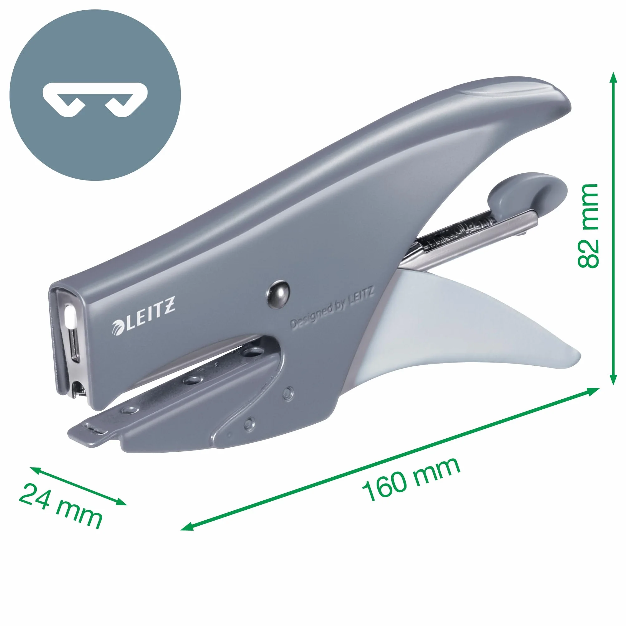 Leitz Szczypce zszywkowe, pojemność 15 arkuszy, ergonomiczny metalowy korpus, zawiera zszywki, zakres WOW, 55312016 - żółte