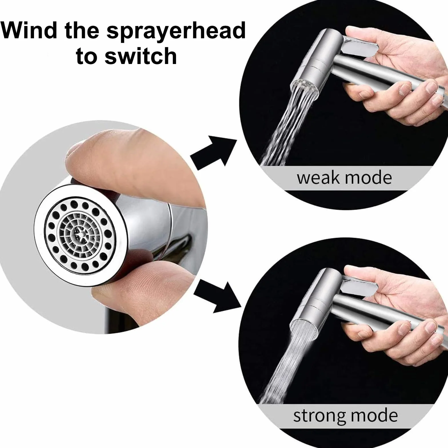 Bidet, ręczny spryskiwacz toaletowy, podwójny tryb (Jet/Stream), do prysznica, łazienki, higieniczny, do czyszczenia pieluch, z wężem sprężynowym G1/2" i zaworem G3/8"