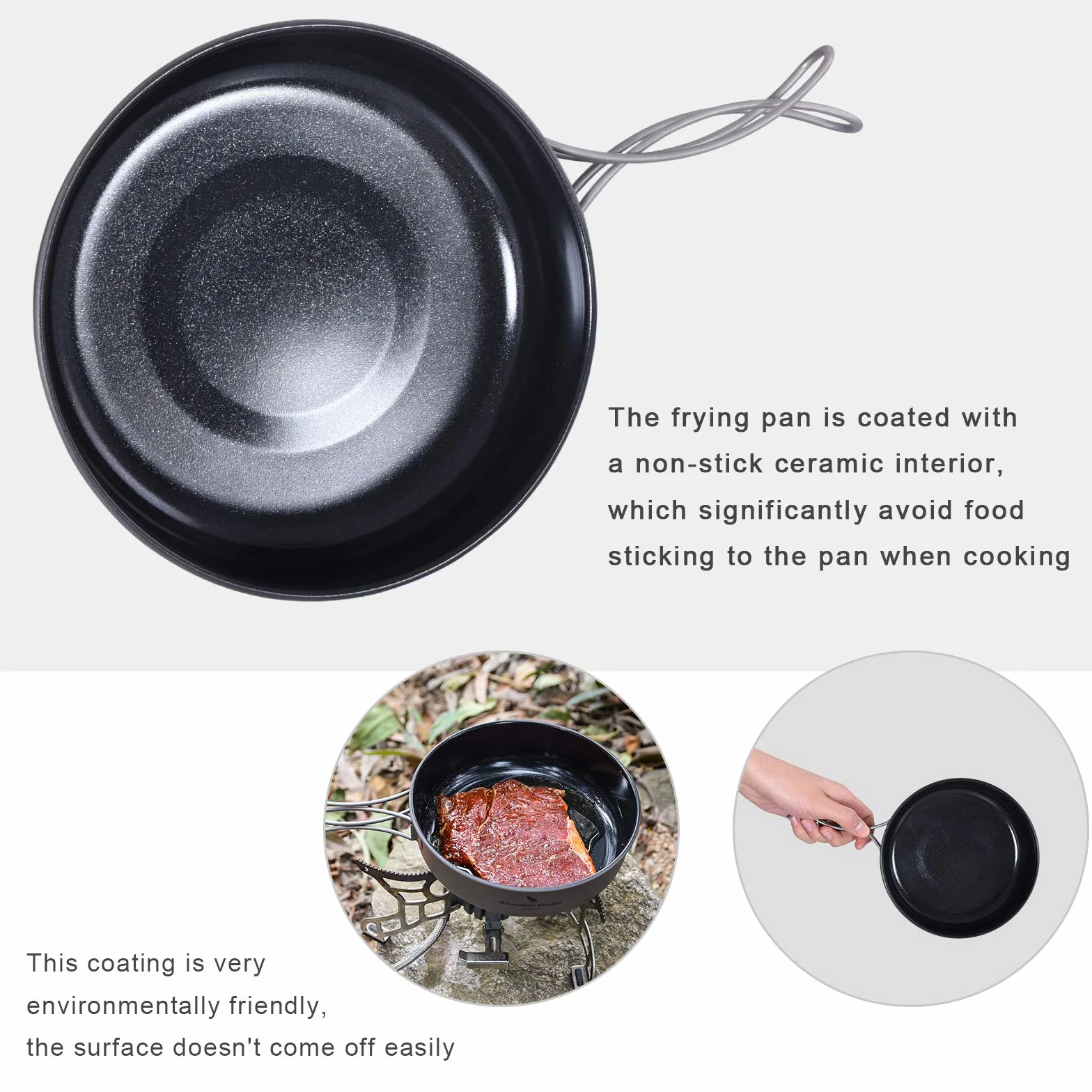 iBasingo 700 ml tytanowa nieprzywierająca patelnia 15 cm patelnia kempingowa lekka patelnia grillowa turystyka mały talerz miska do naczyń na zewnątrz naczynia kuchenne do steków z jajkiem sadzonym ze