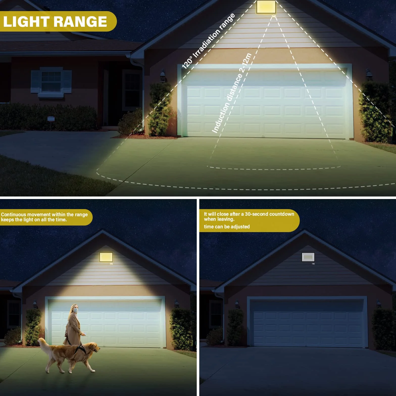 RIGIDON Reflektor LED z czujnikiem ruchu, 20 W, 2000 lm, reflektor zewnętrzny z czujnikiem ruchu, 3000 K, ciepła biel, wodoszczelny, lampa zewnętrzna, lampa zewnętrzna do ogrodu, garażu, podwórka, na