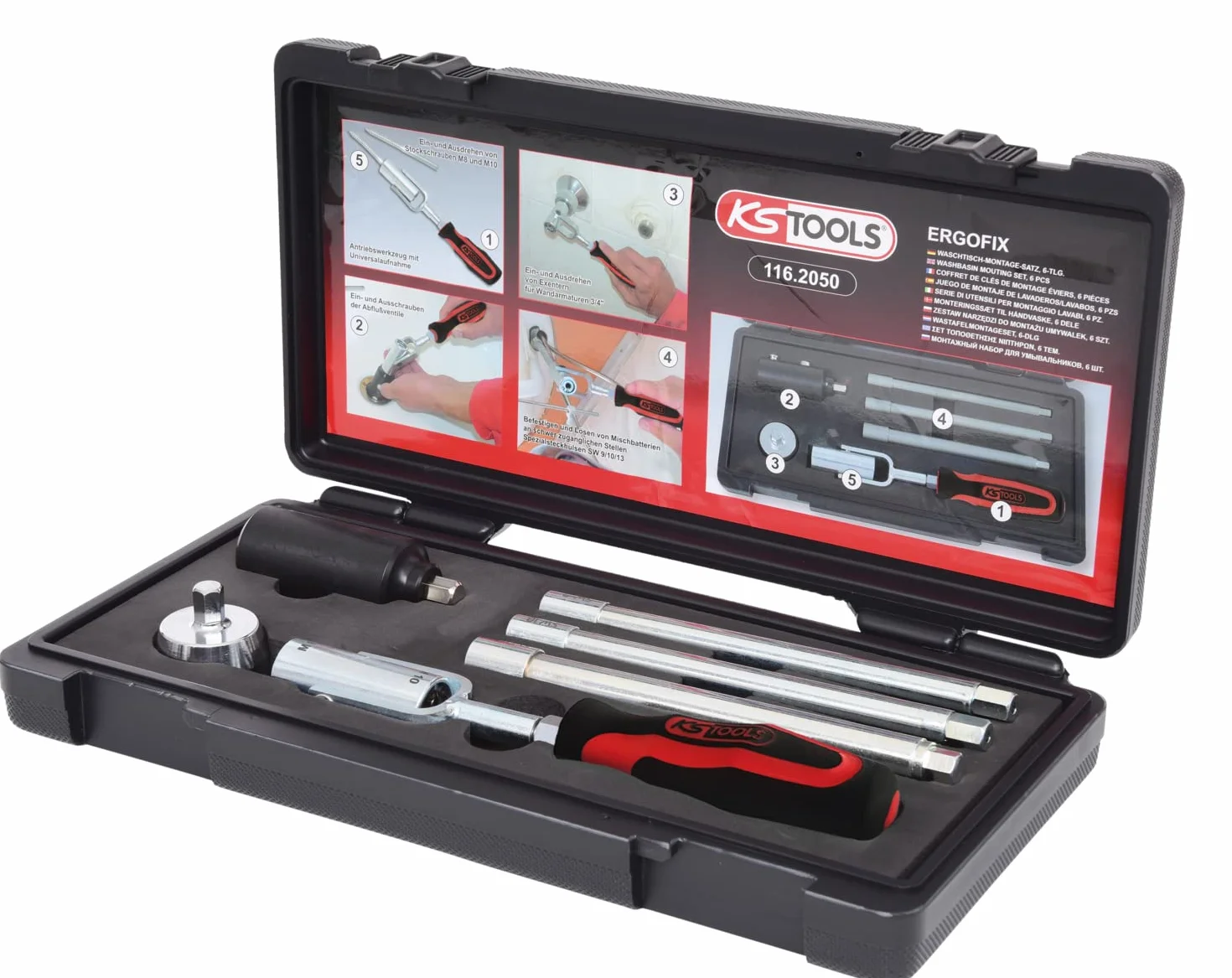 KS Tools 116.2050 Zestaw narzedzi do montazu umywalek 6-szt