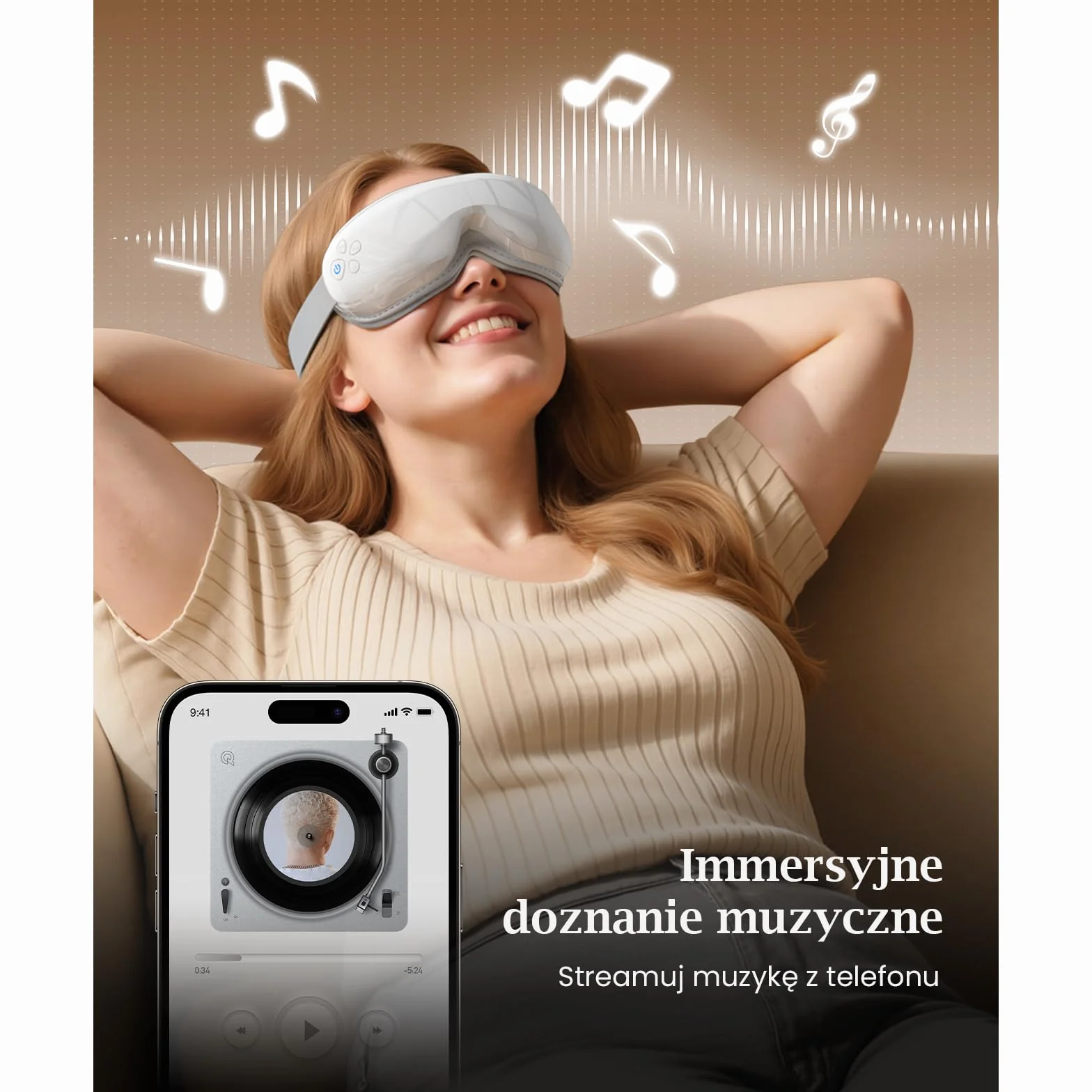 Bob and Brad EyeOasis 3 Masażer do oczu z funkcją podgrzewania, kompresją powietrzną i muzyką, składany i ładowalny Eye Massager na zmęczone i suche oczy, do relaksu przed snem