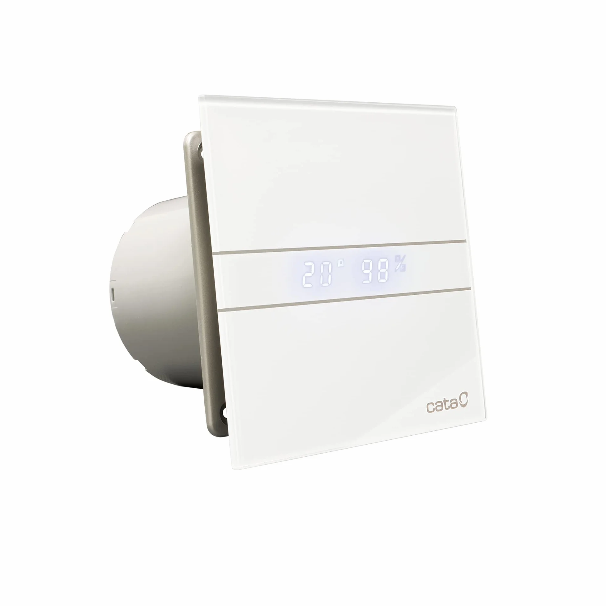 E-120 GTH - wentylator wyciągowy łazienkowy - seria E Glass Hygro - szklany front - timer i czujnik wilgotności - klasa energetyczna B - cichy wentylator wyciągowy - szerokość 17 cm - Cata