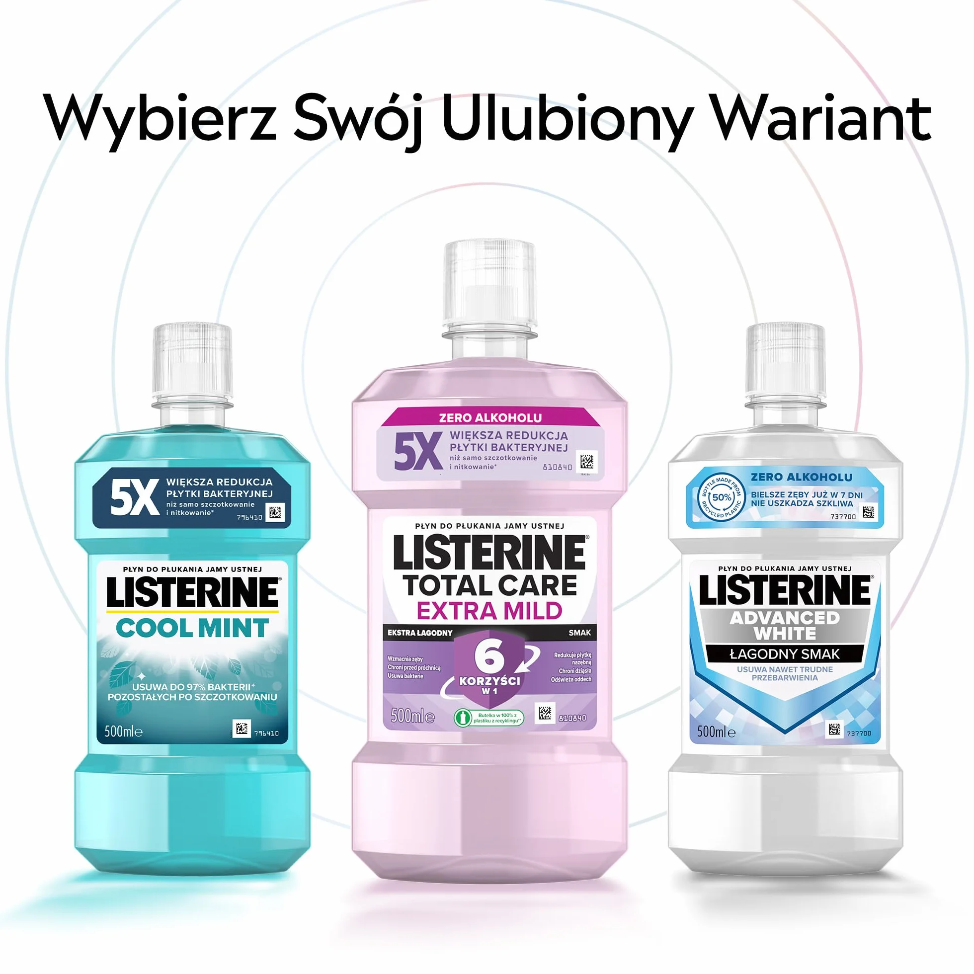 LISTERINE Fresh Burst 500ml, Płyn do płukania jamy ustnej z olejkami eterycznymi, usuwa bakterie, redukuje płytkę nazębną, długotrwale odświeża oddech