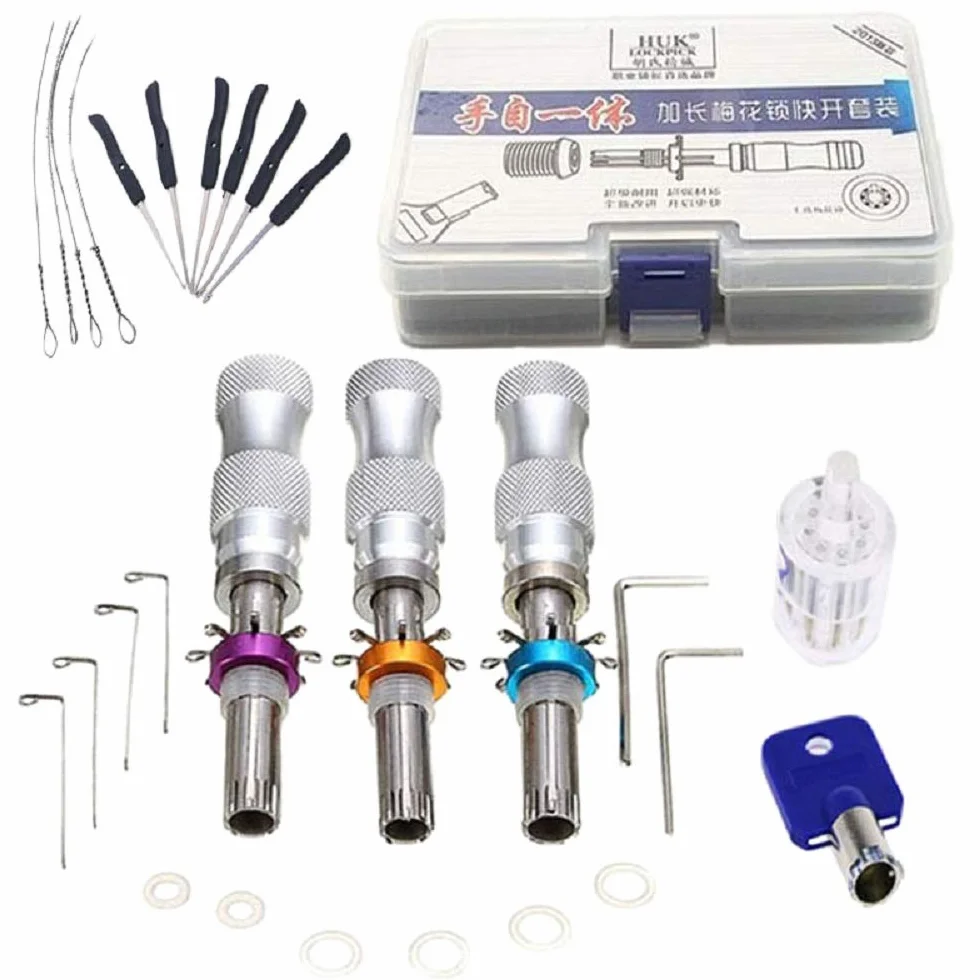 Zestaw 3 regulowanych narzędzi do otwierania rurek ze stali nierdzewnej, 7-pinowy, z 7-pinowym przezroczystym zamkiem rurowym z wyjmowanym ściągaczem kluczy (kombinacja niebieskich kluczy)