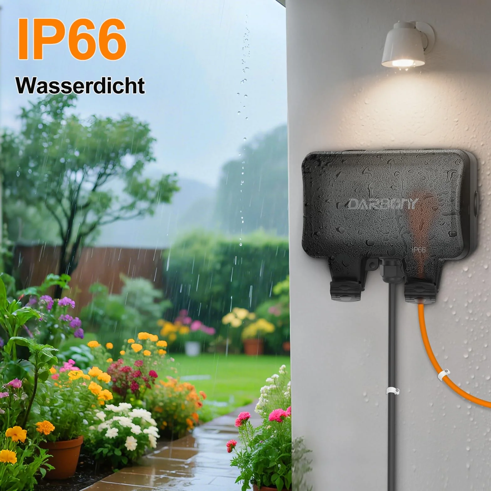 Gniazdko zewnętrzne IP66 podwójne z klapką kabel 3 m