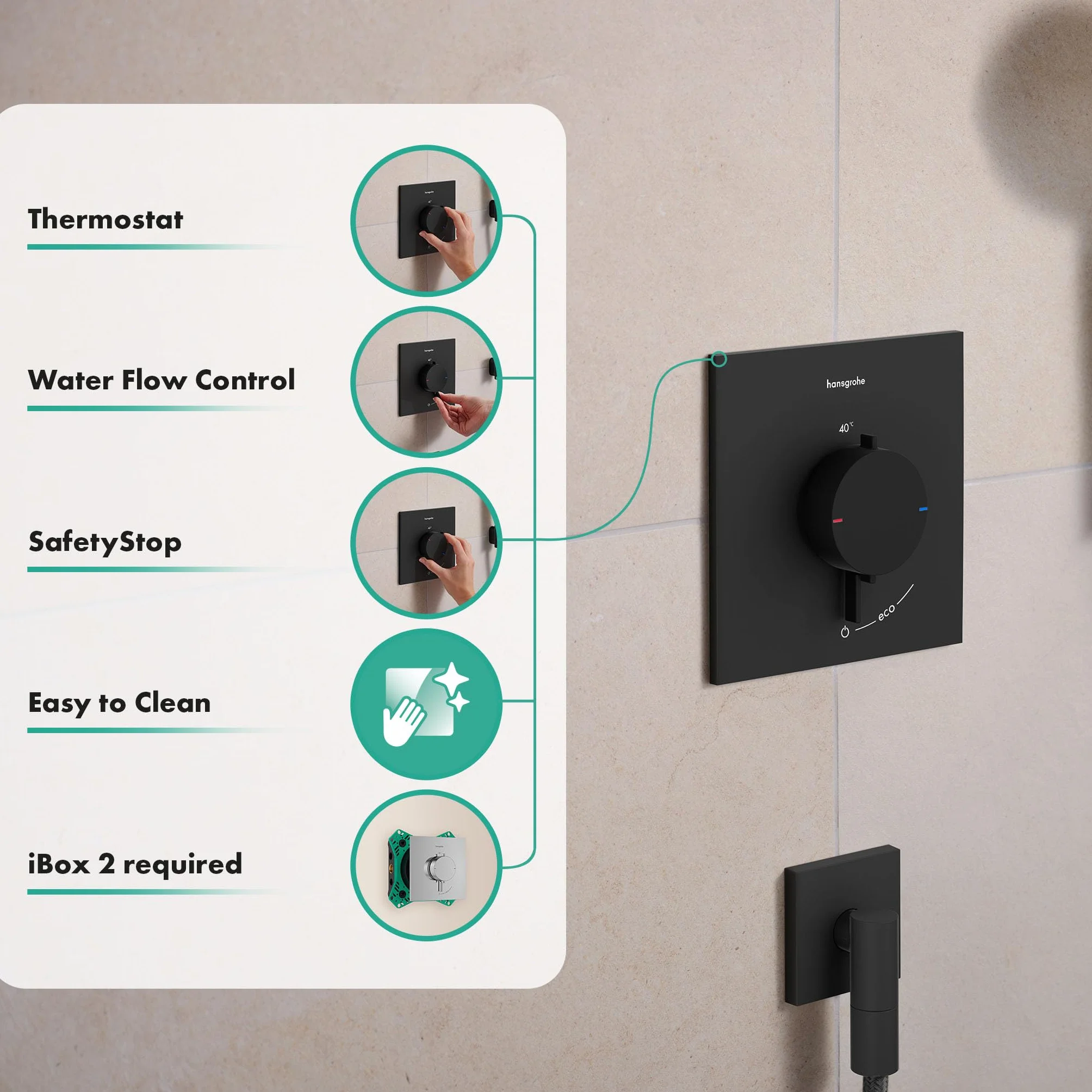 hansgrohe Ecostat Comfort E 33710670 termostat prysznicowy podtynkowy, armatura prysznicowa z blokadą bezpieczeństwa (SafetyStop) w temperaturze 40°C, termostat do prysznica, bateria mieszająca dla 1