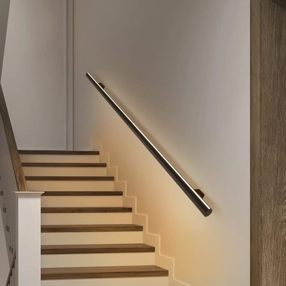 Aluminiowa poręcz LED - podświetlana poręcz schodowa - wewnętrzna poręcz schodowa - uchwyt bezpieczeństwa - do wnętrz, na zewnątrz, do garażu, poddasza, hotelu (kolor: czarny, rozmiar: 59 cali / 1,5