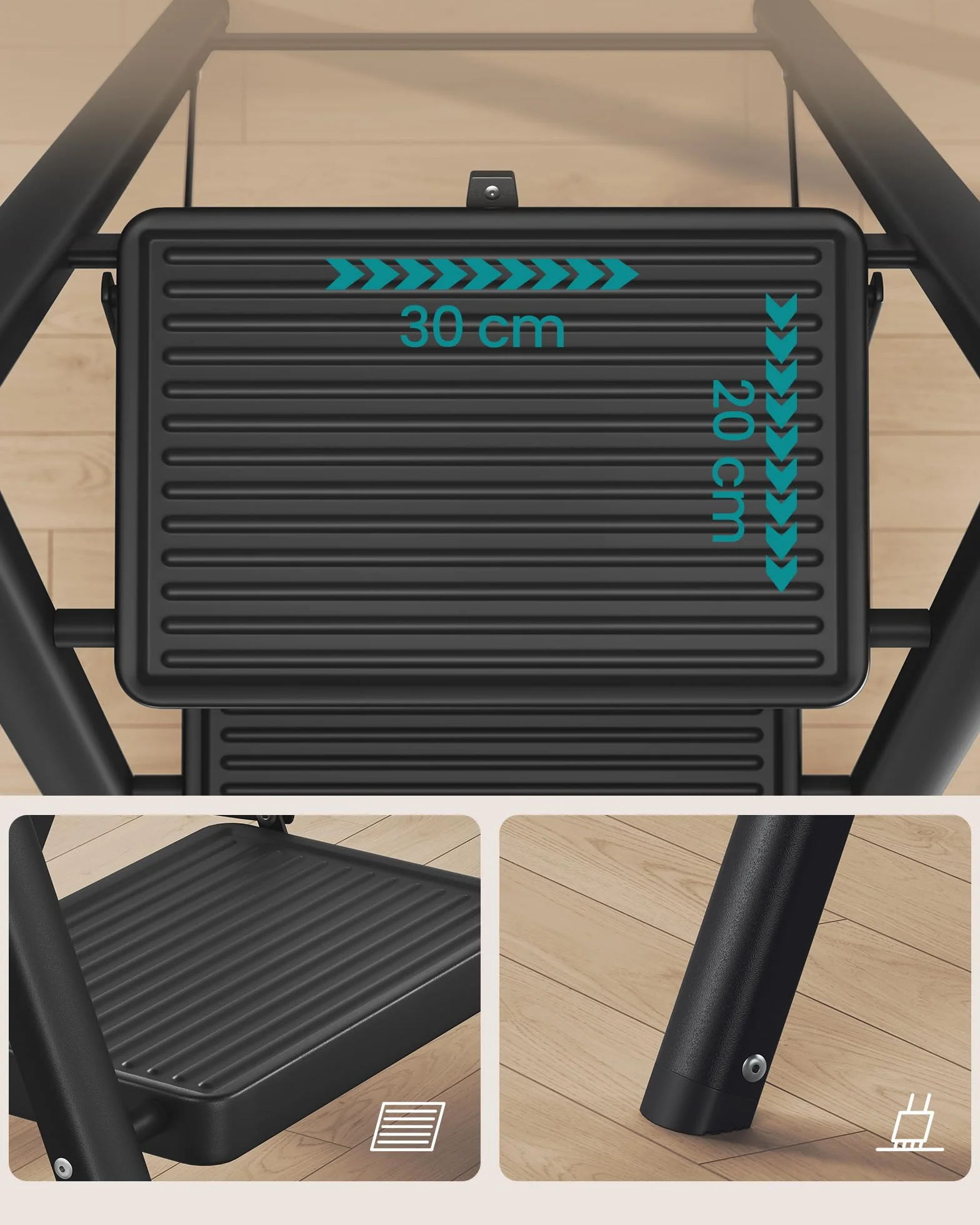SONGMICS składana drabina schodkowa, 3-stopniowa, udźwig do 150 kg, drabina stalowa, łatwa do przechowywania, do domu i biura, czarna, 73,5 x 43,4 x 85,5 cm GSL103BZ01