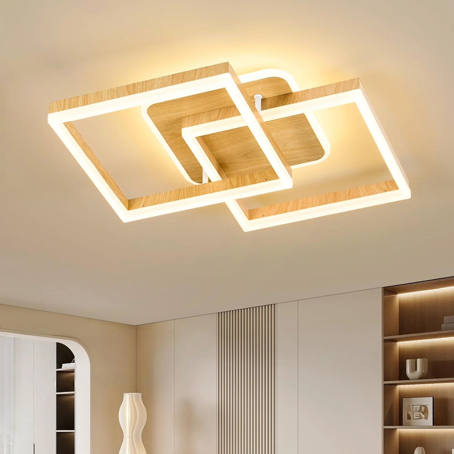 ANTENLICHT Lampa sufitowa LED do salonu, nowoczesna, geometryczna, 40 W, z pilotem zdalnego sterowania, bezstopniowe ściemnianie, 3000-6500 K, lampa sufitowa z metalu, do salonu, sypialni, wygląd