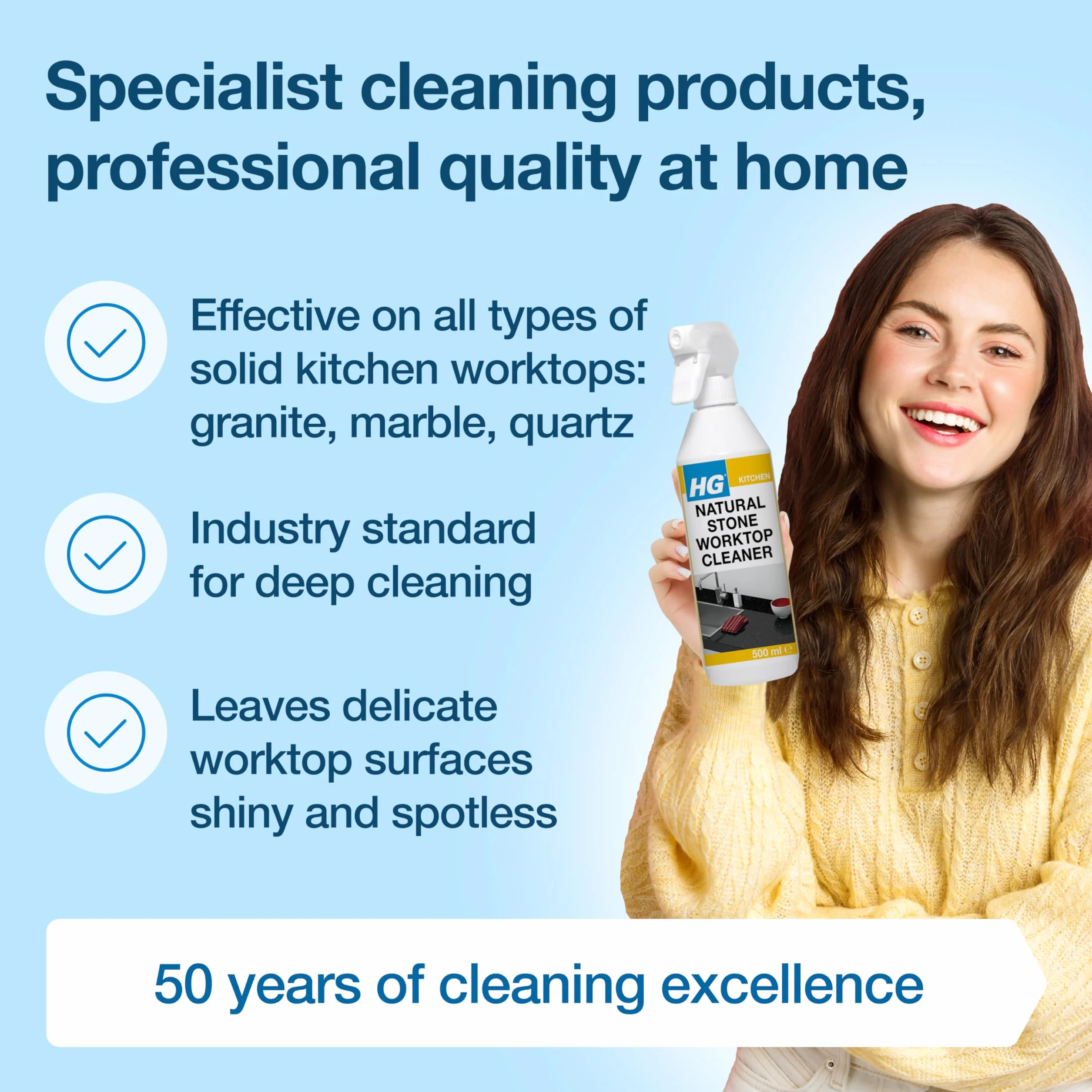 HG Naturalny kamień kuchenny Top Cleaner 500 ml - do codziennego czyszczenia bez smug i absolutnie bezpieczny, (1 sztuka)